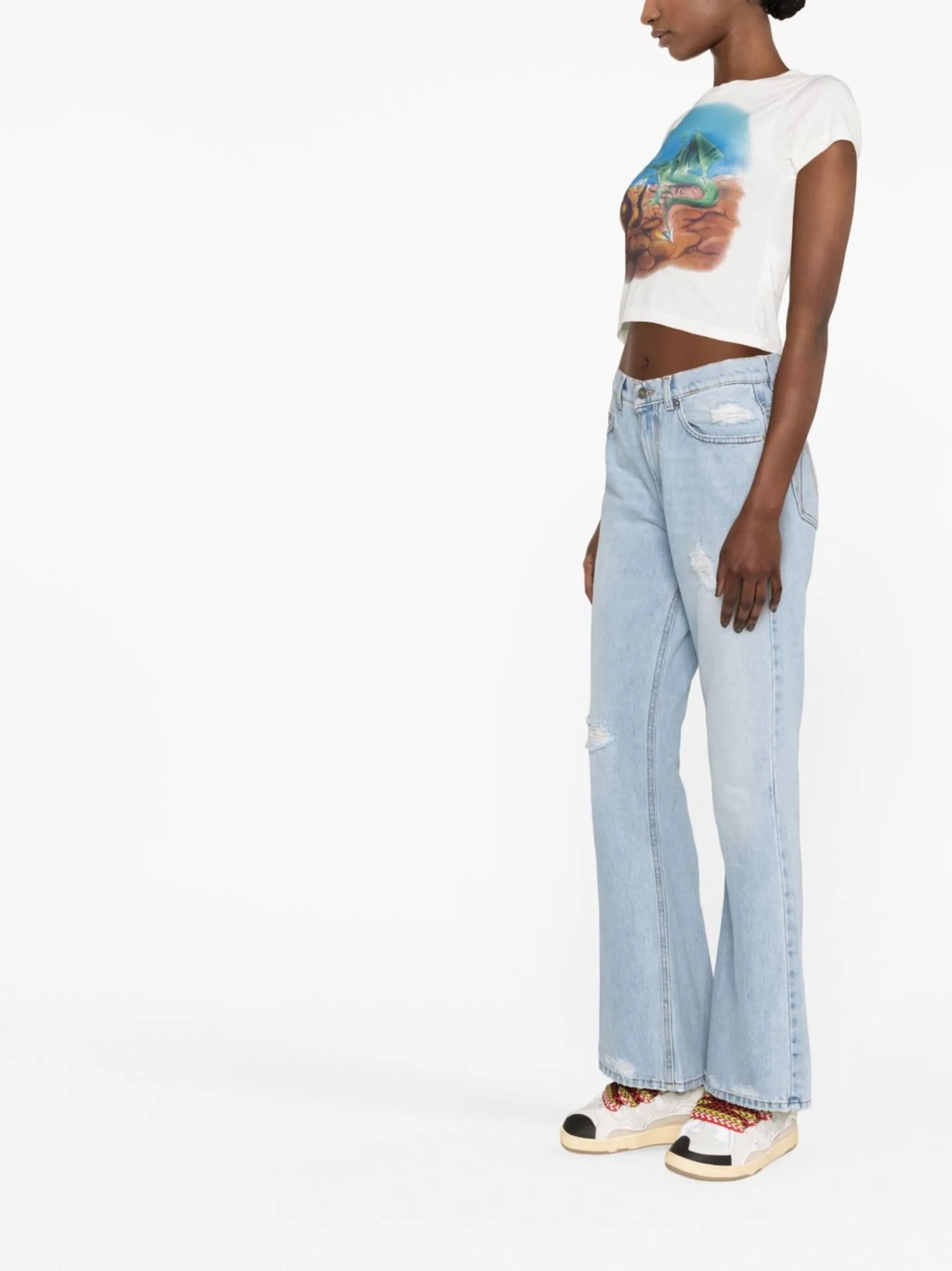 distressed-effect flared jeans