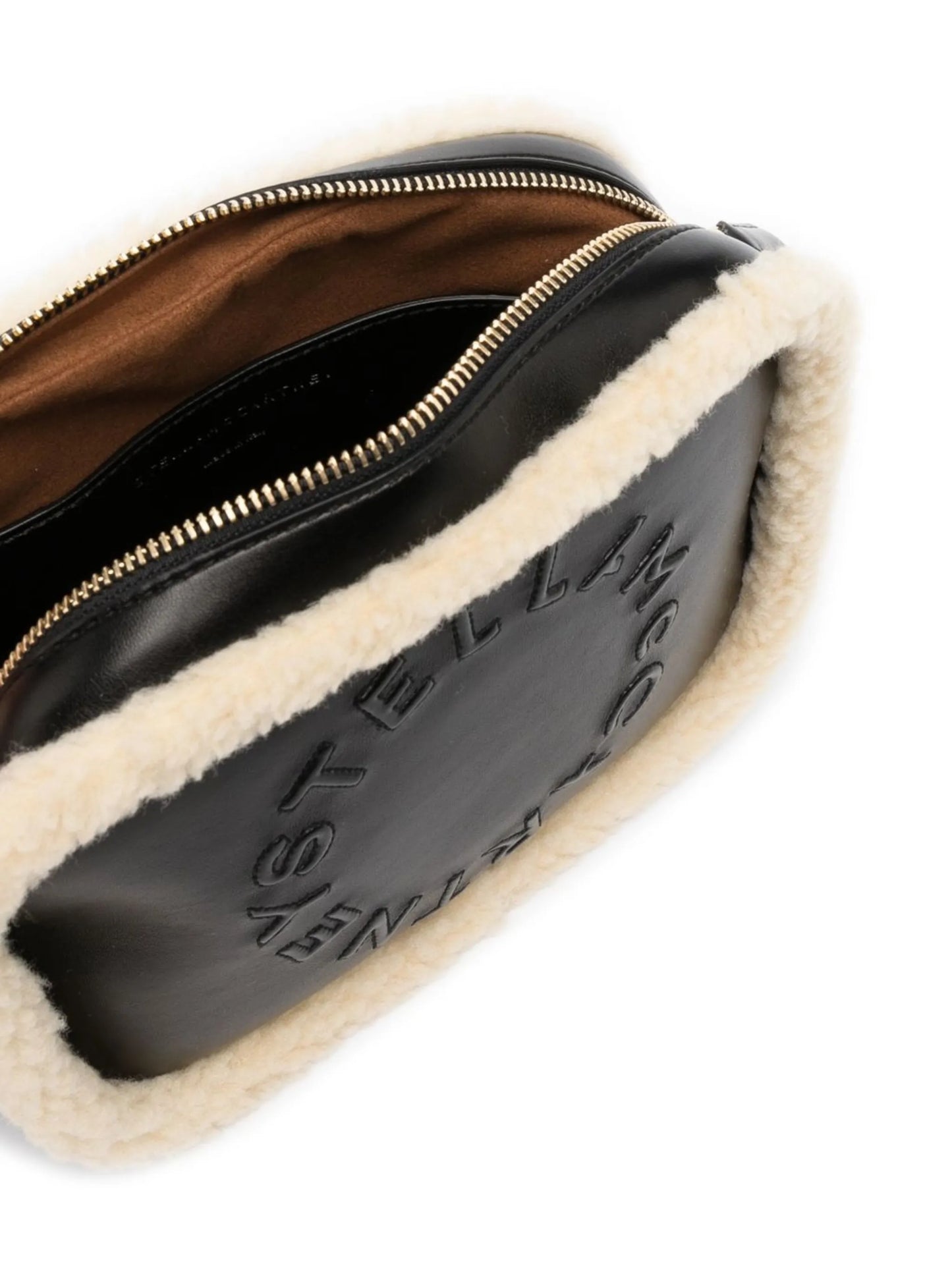 logo shearling-trim crossbody bag