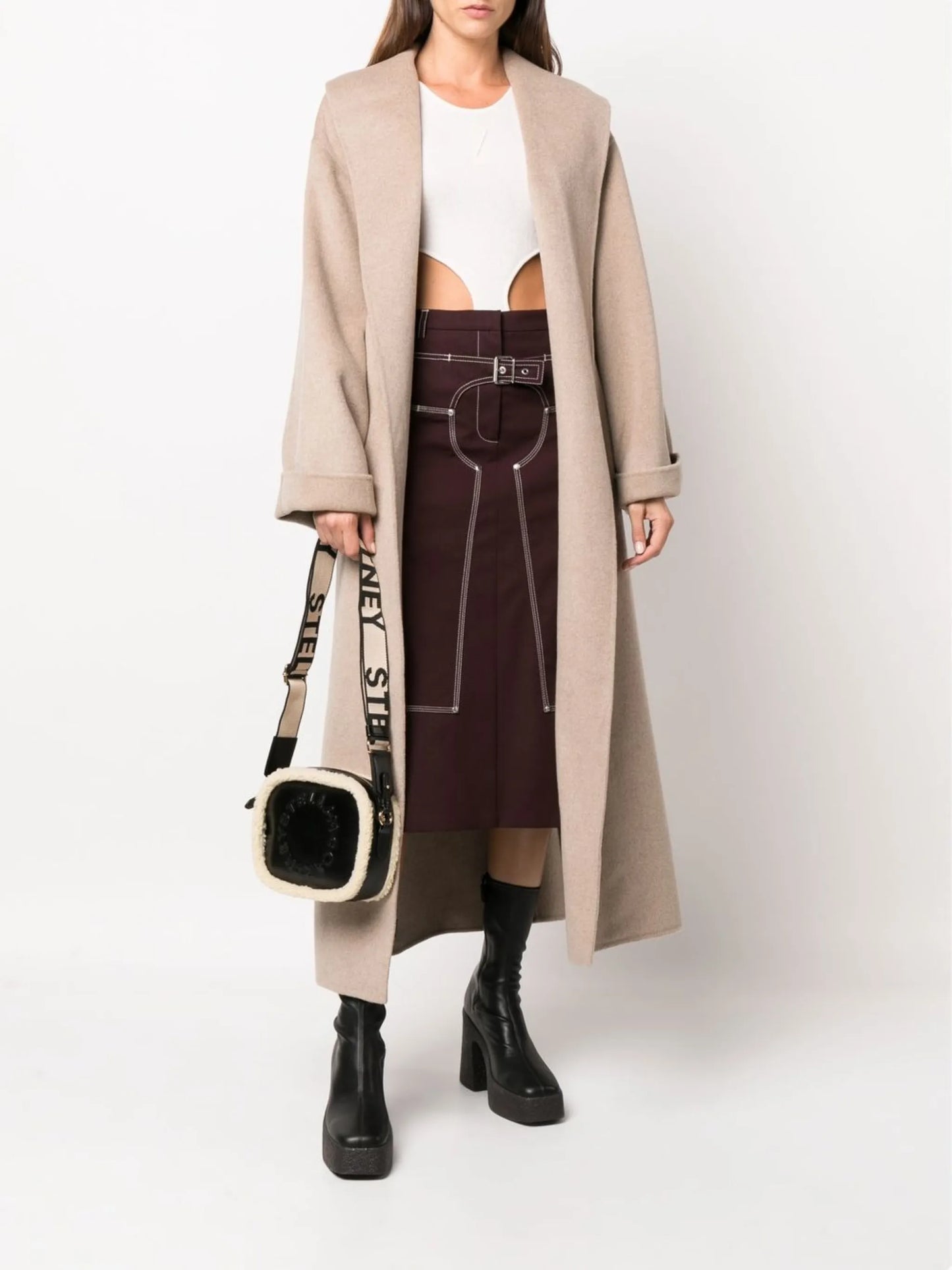 logo shearling-trim crossbody bag