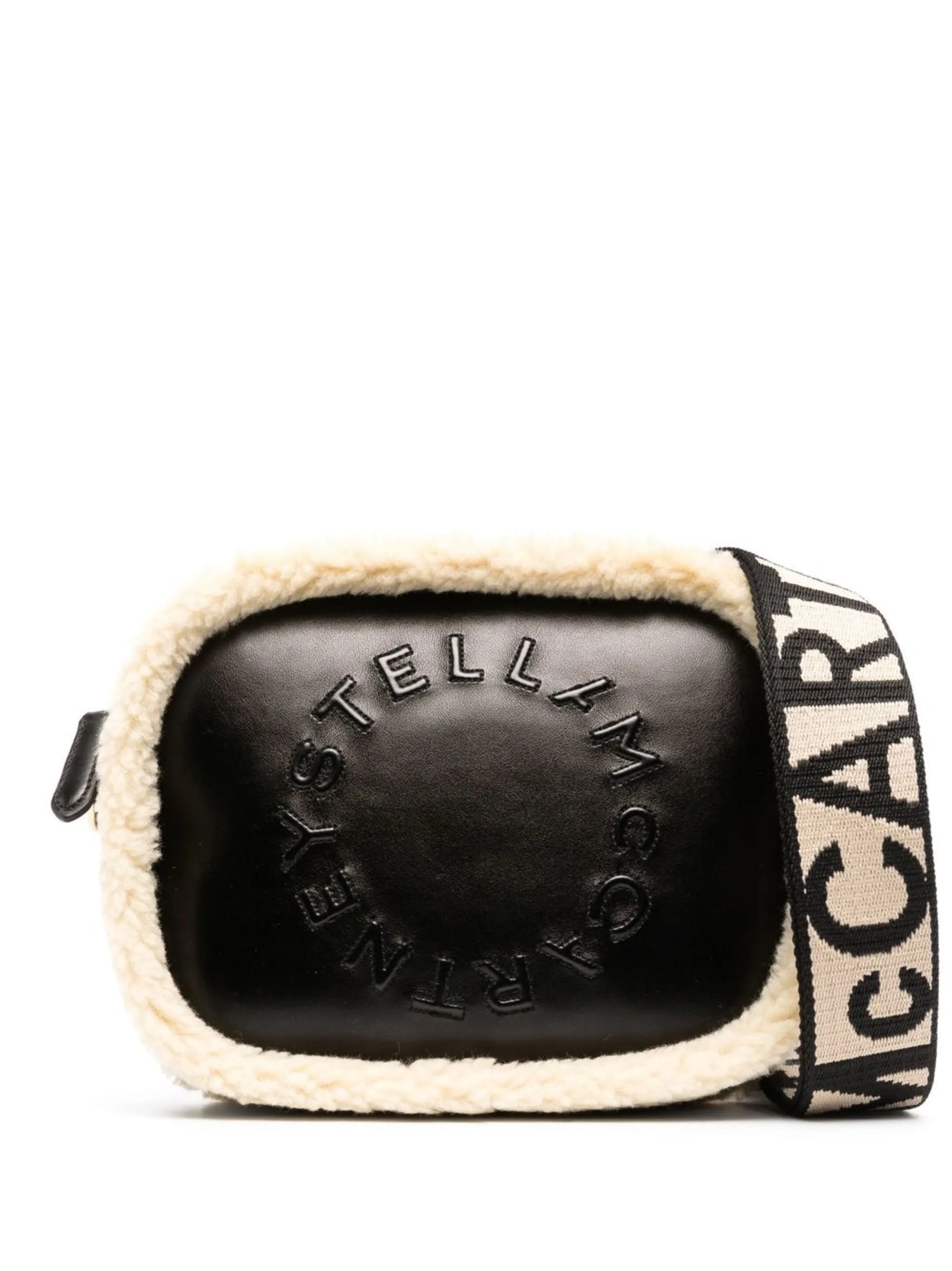 logo shearling-trim crossbody bag