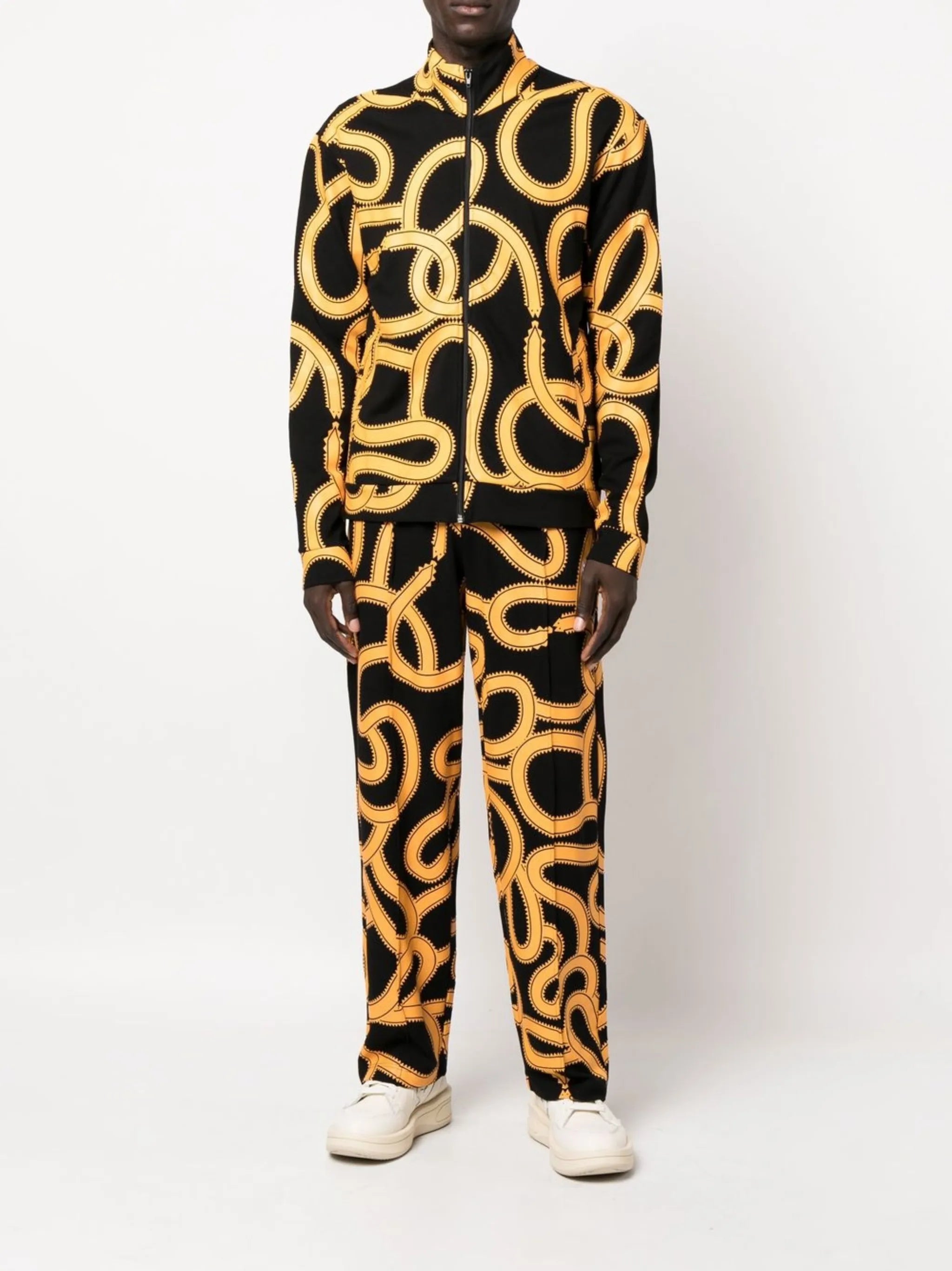 snake-print zip-up jacket