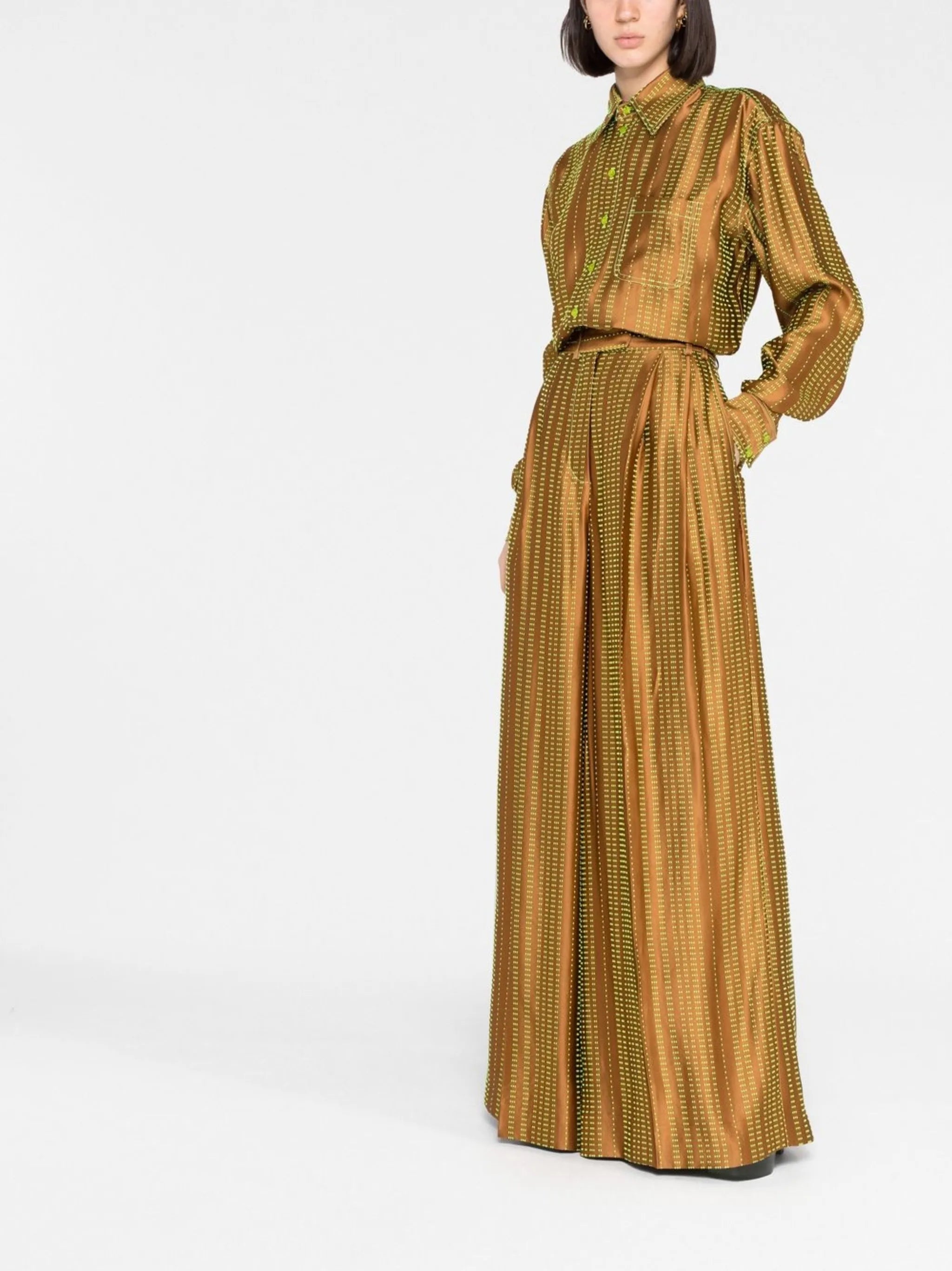 embroidered satin wide-leg trousers
