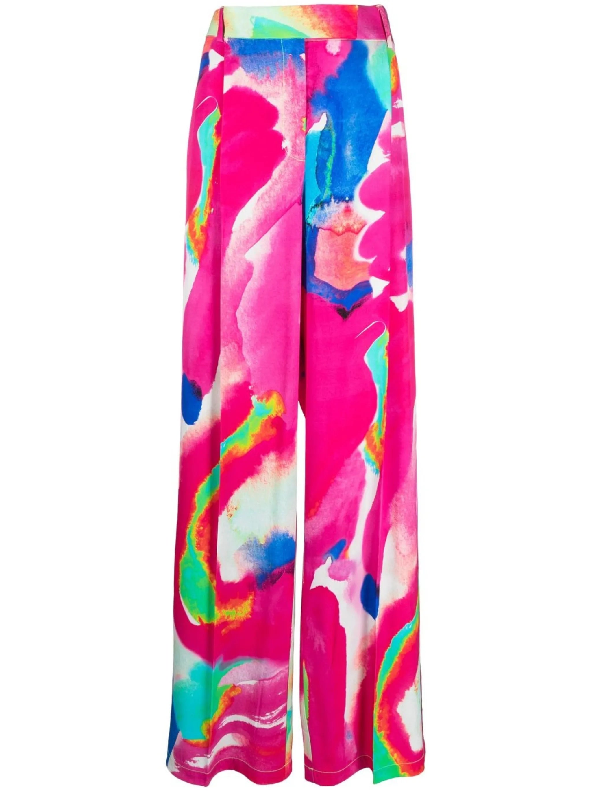 painted-print wide-leg trousers