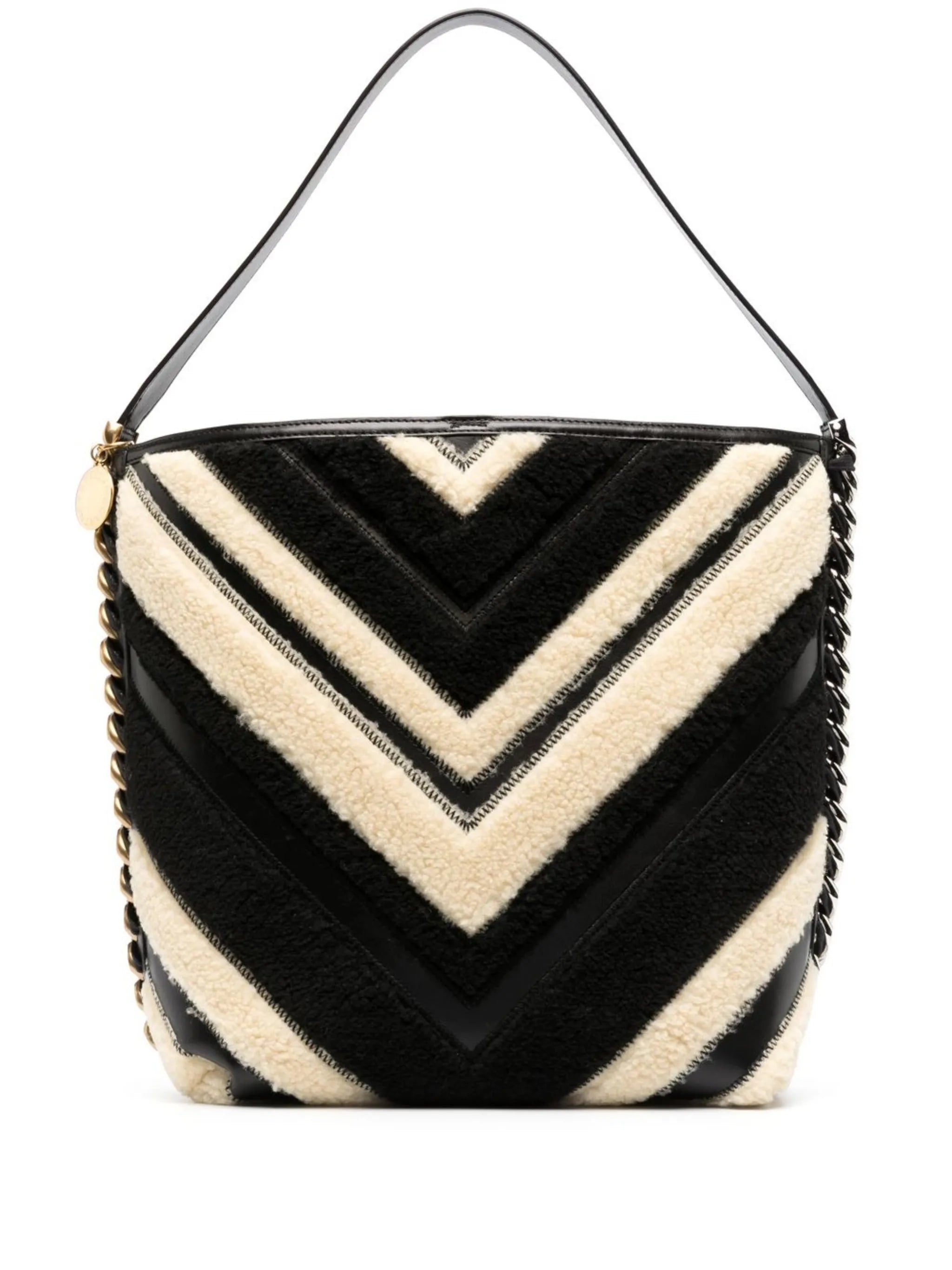 chevron-pattern faux-fur tote bag