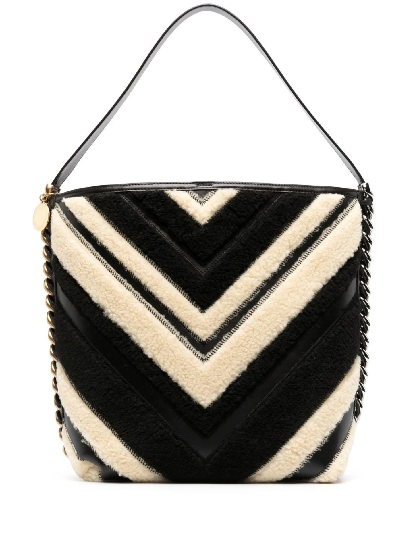 chevron-pattern faux-fur tote bag