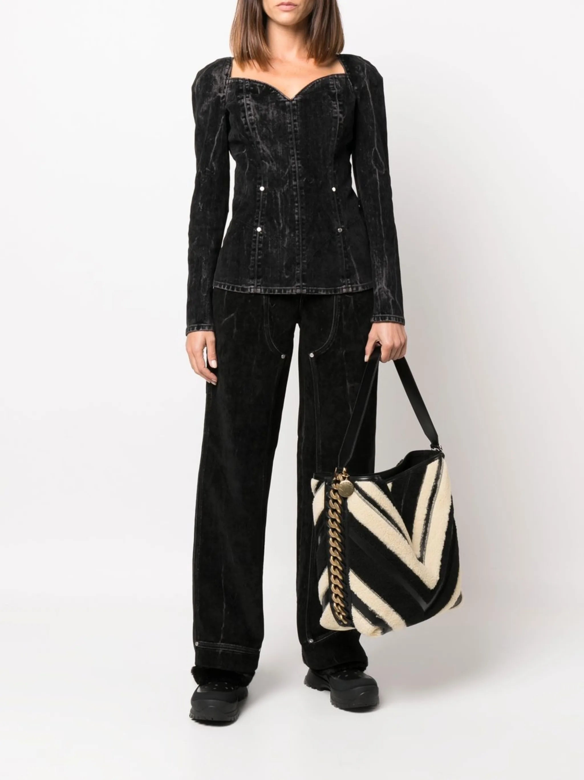 chevron-pattern faux-fur tote bag