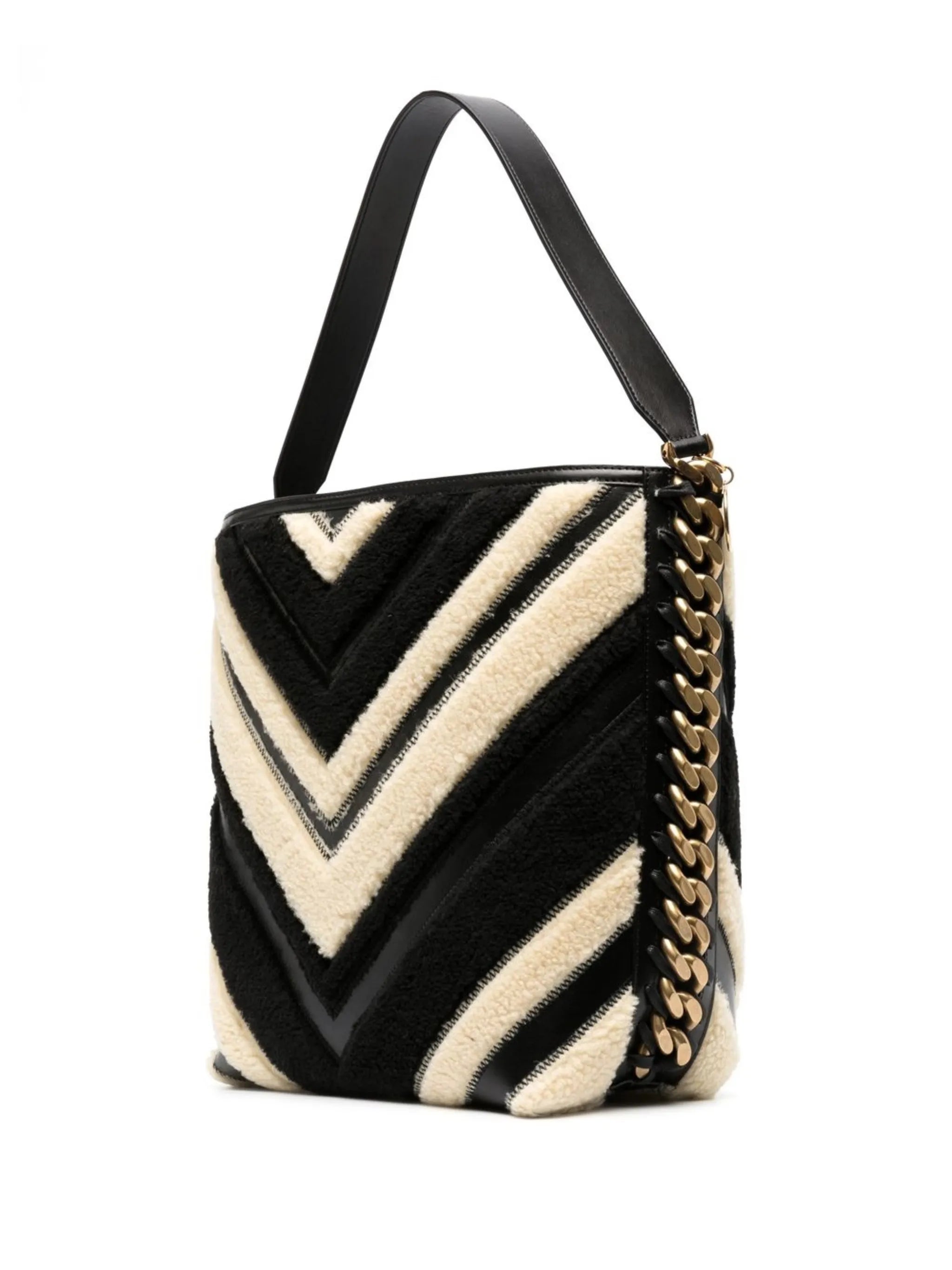chevron-pattern faux-fur tote bag