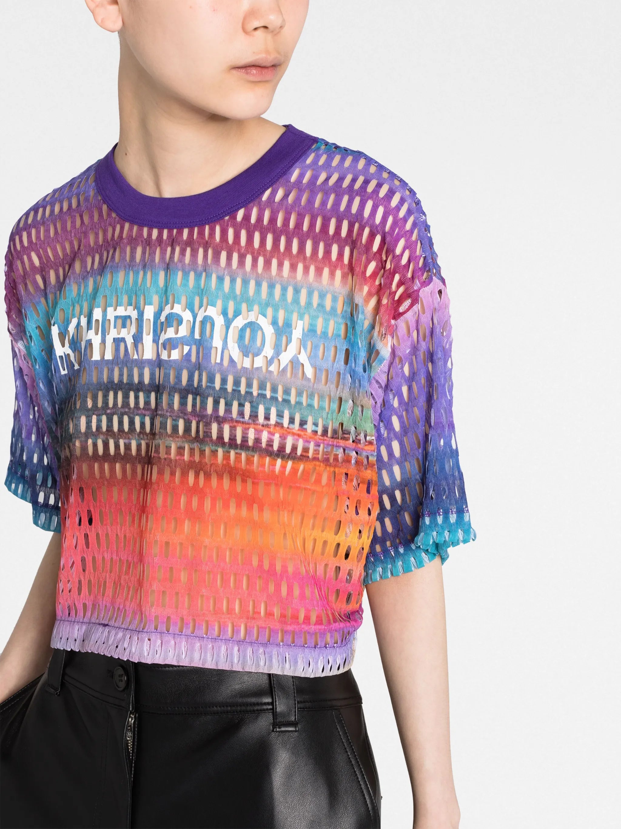 gradient-effect logo-print mesh T-shirt