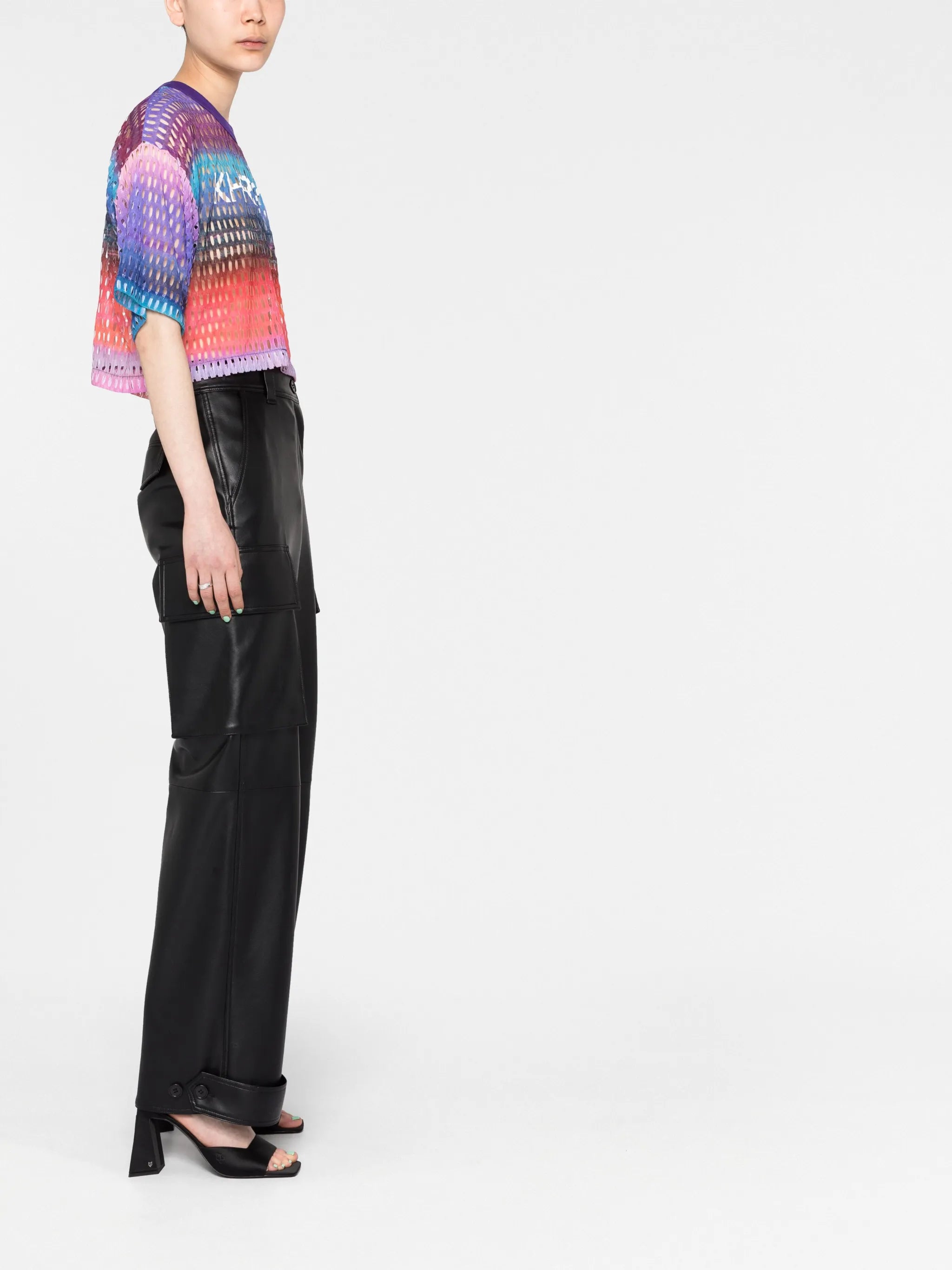 gradient-effect logo-print mesh T-shirt