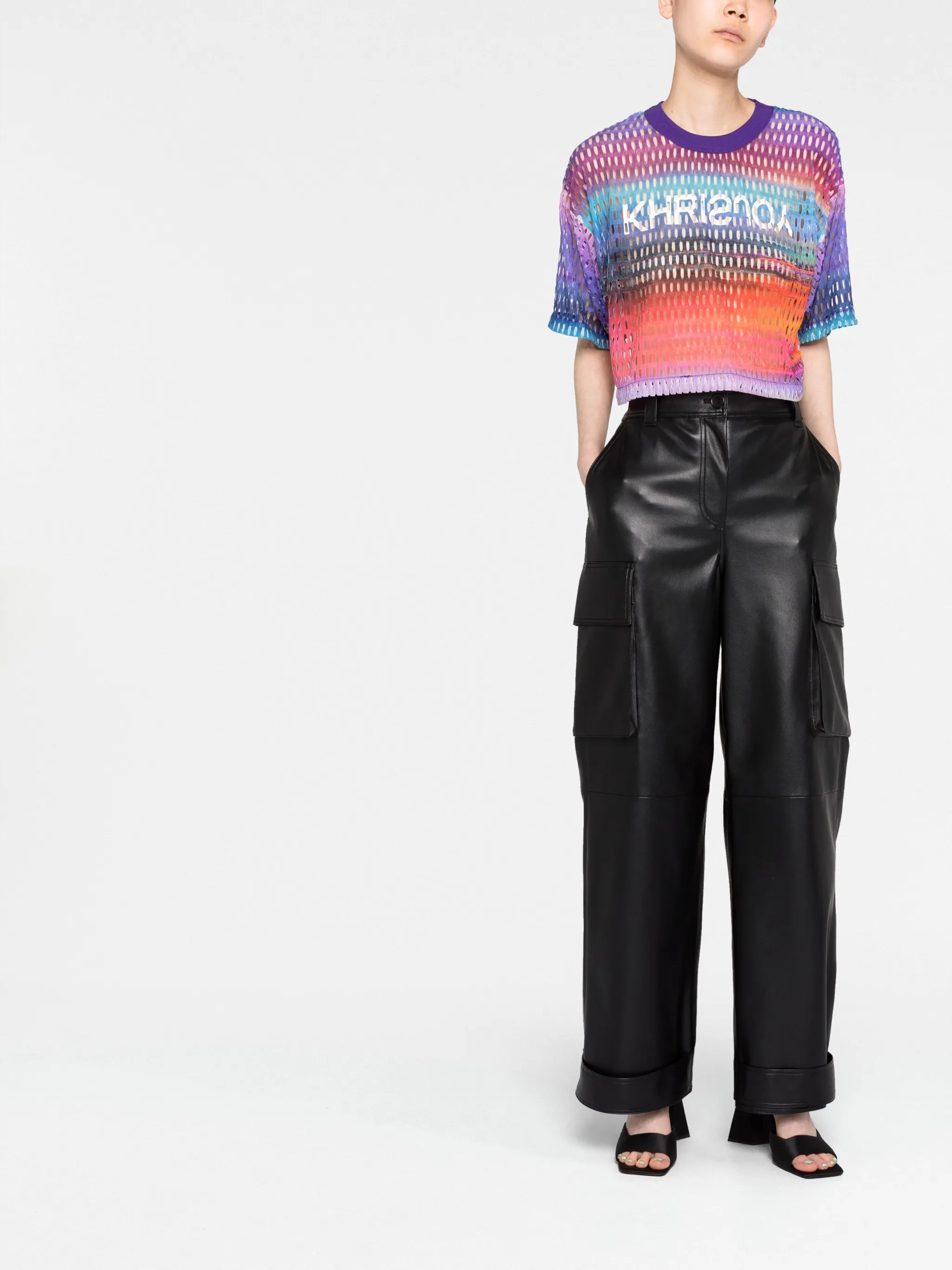 gradient-effect logo-print mesh T-shirt