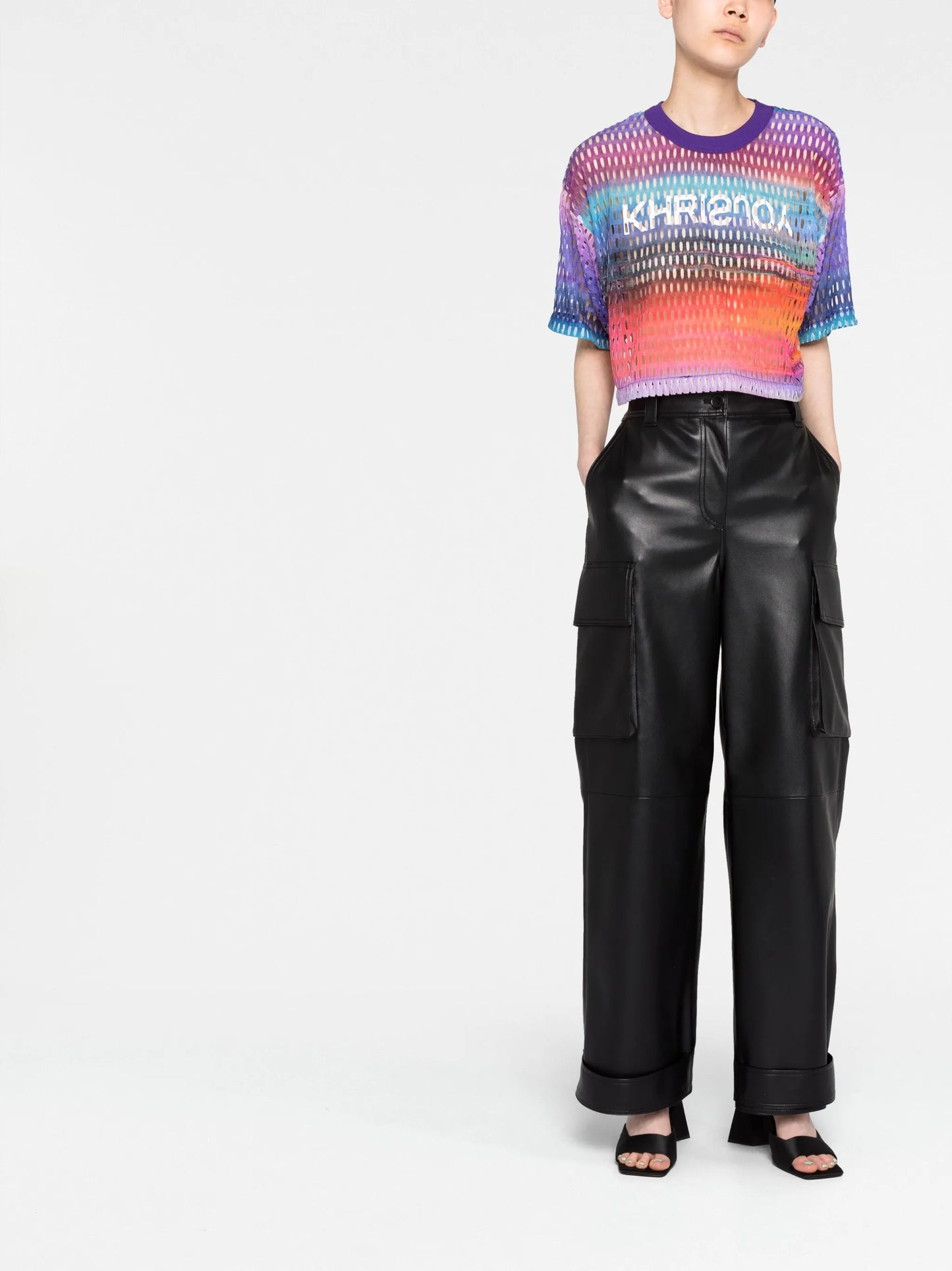 gradient-effect logo-print mesh T-shirt