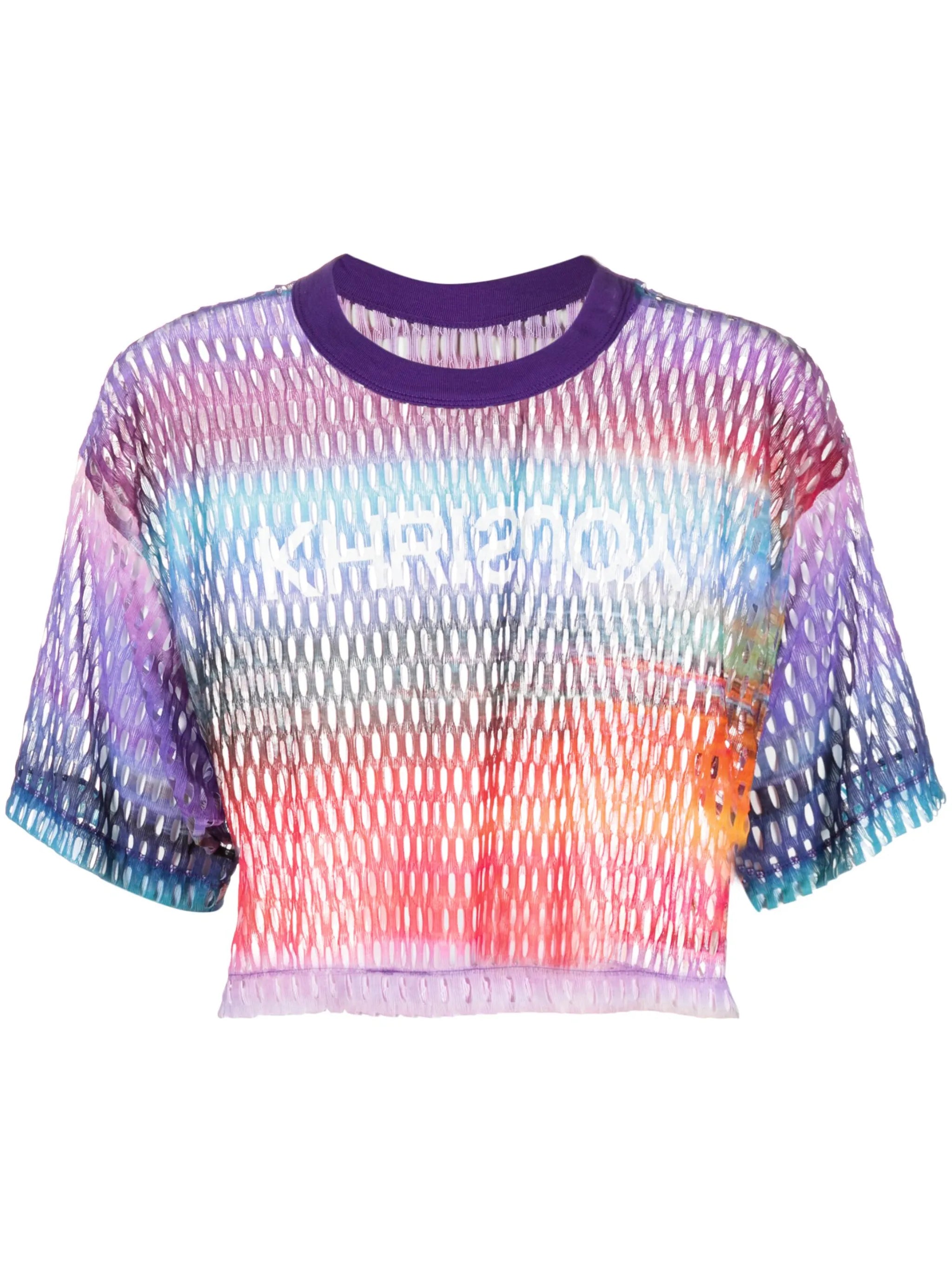 gradient-effect logo-print mesh T-shirt