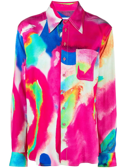 brush-print long-sleeve shirt
