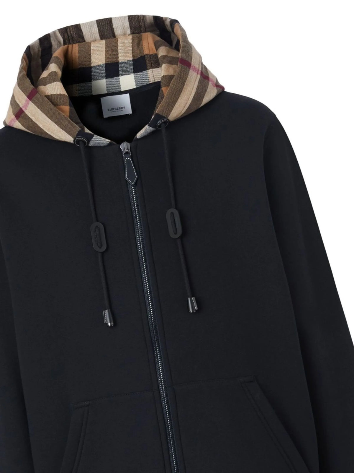 Check hood cotton zip hoodie