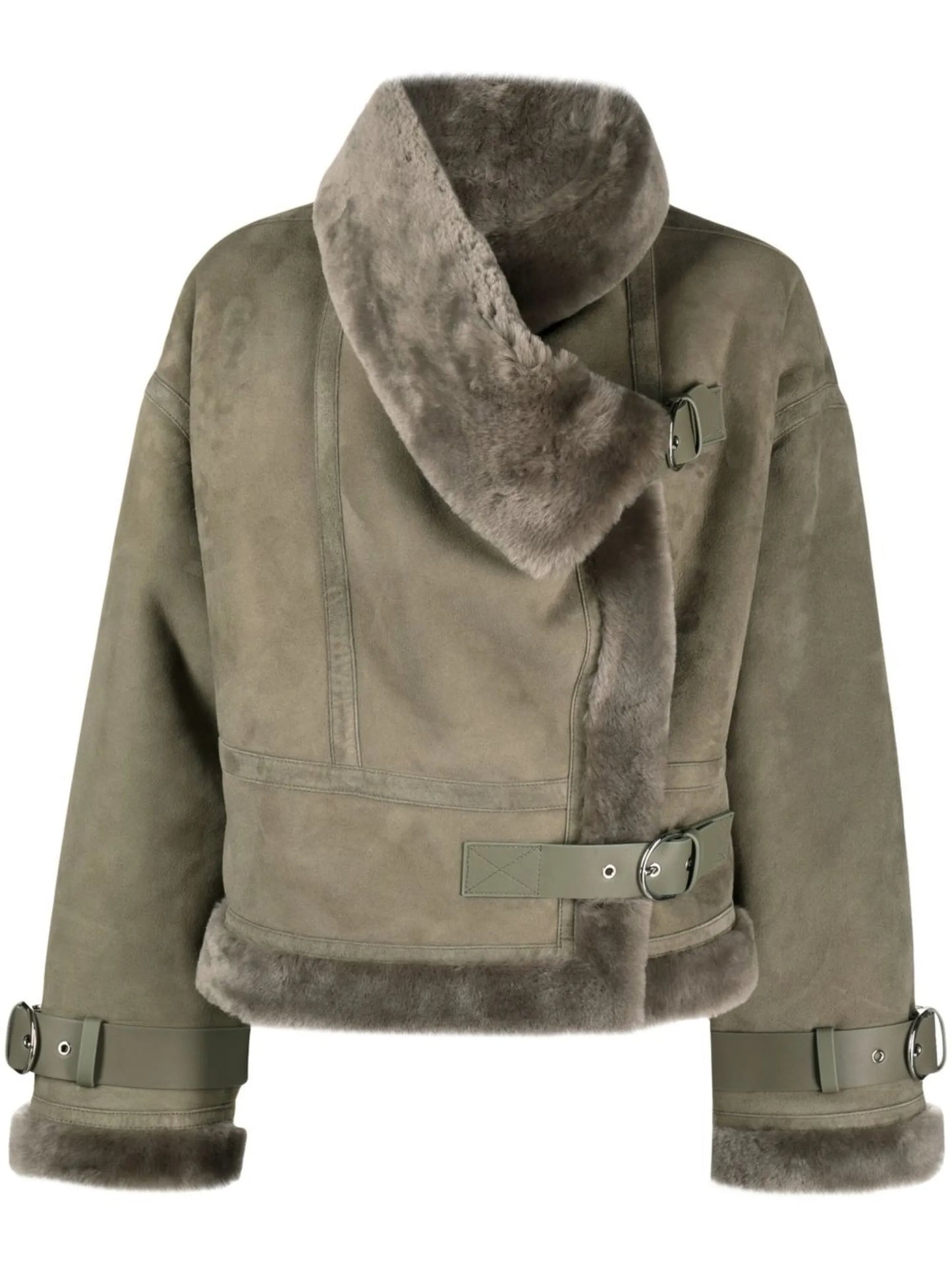 shearling-trim notched-lapel jacket
