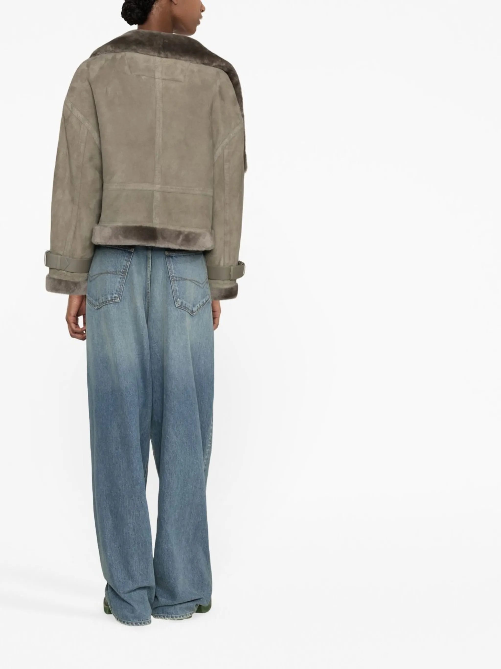 shearling-trim notched-lapel jacket