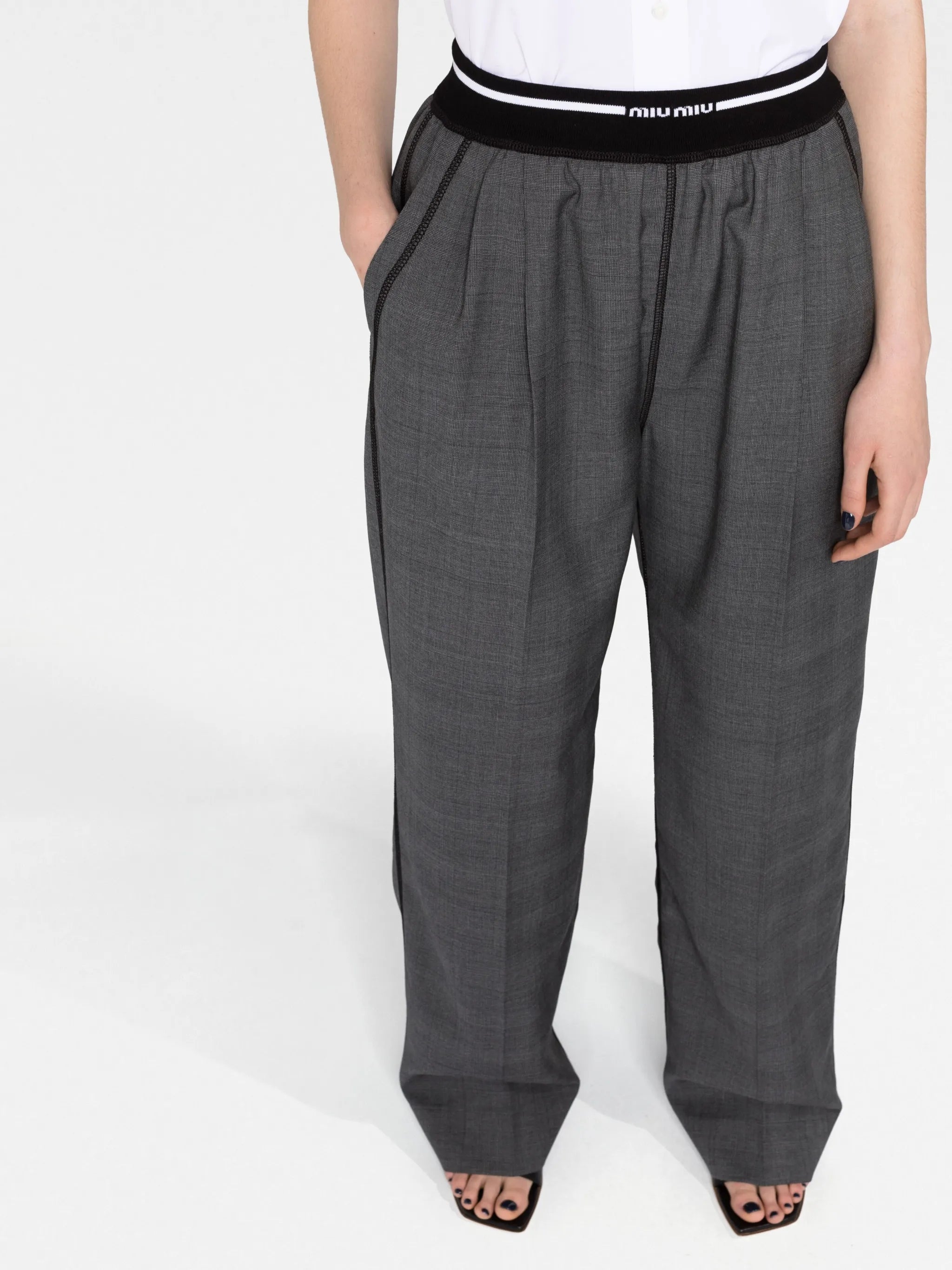 logo-waistband wool trousers