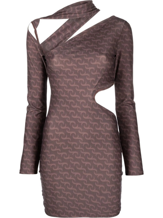 cut-out swirl-print minidress