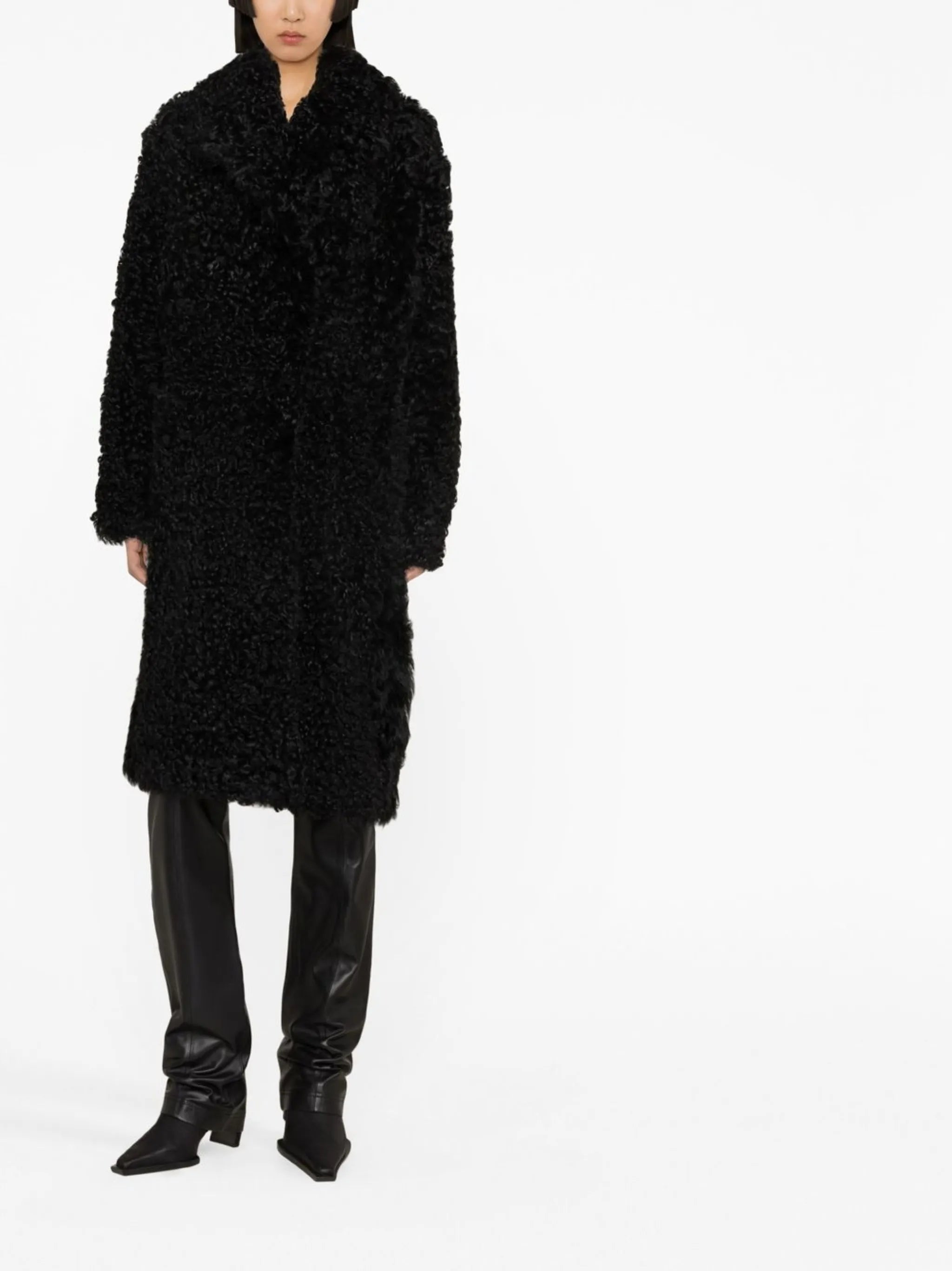 shearling-trim single-breasted coat