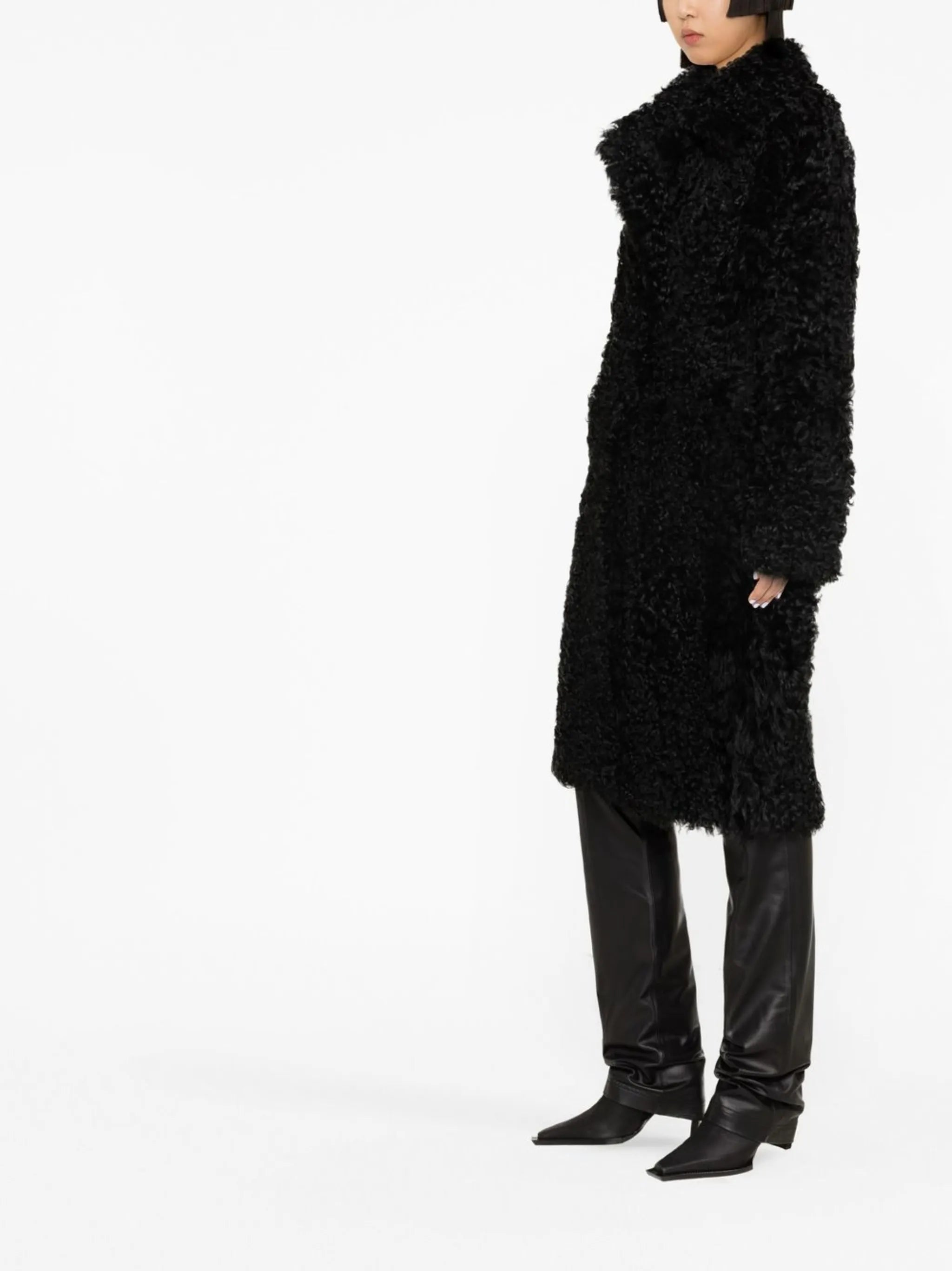 shearling-trim single-breasted coat