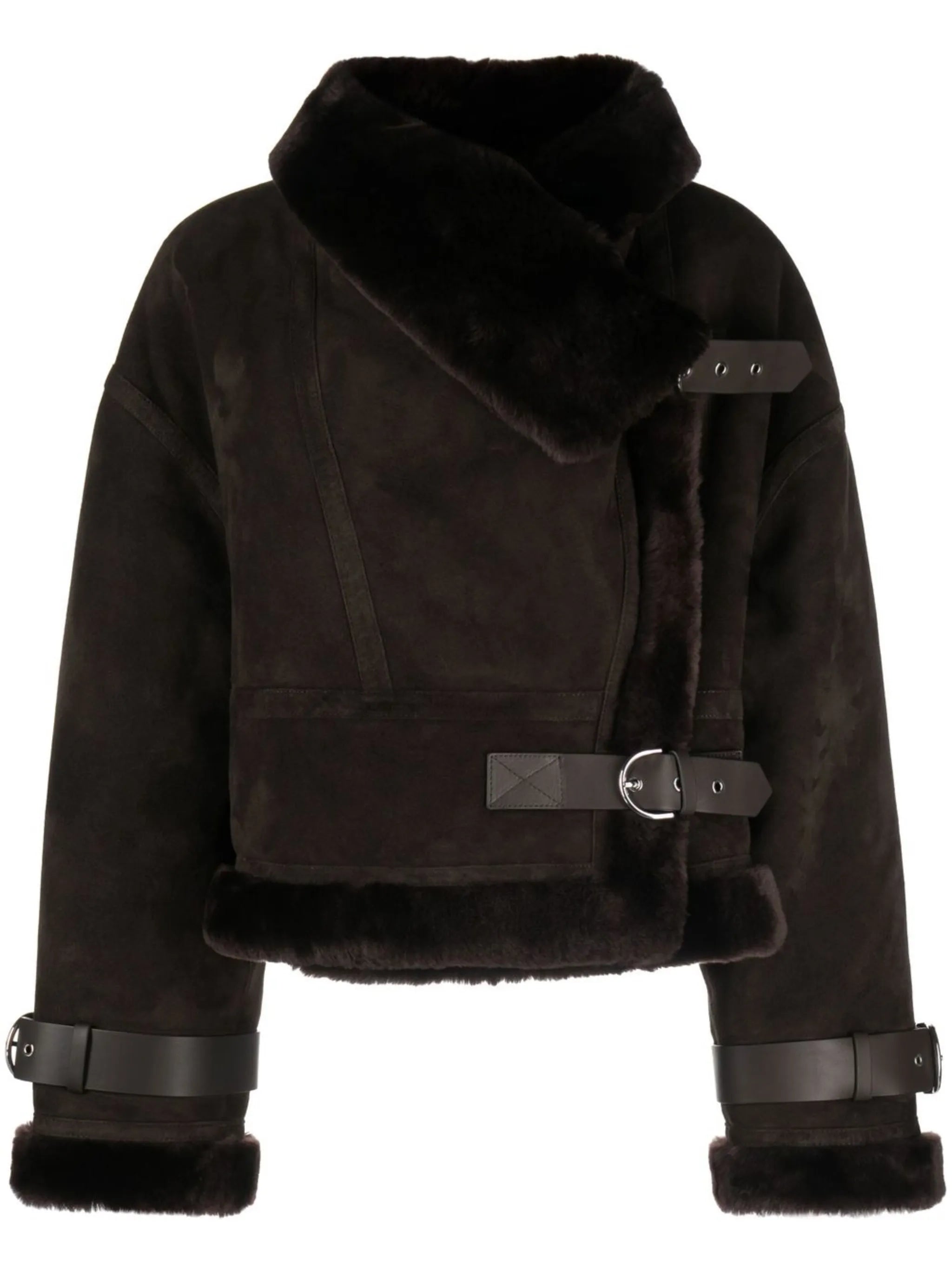 cropped shearling biker jacket