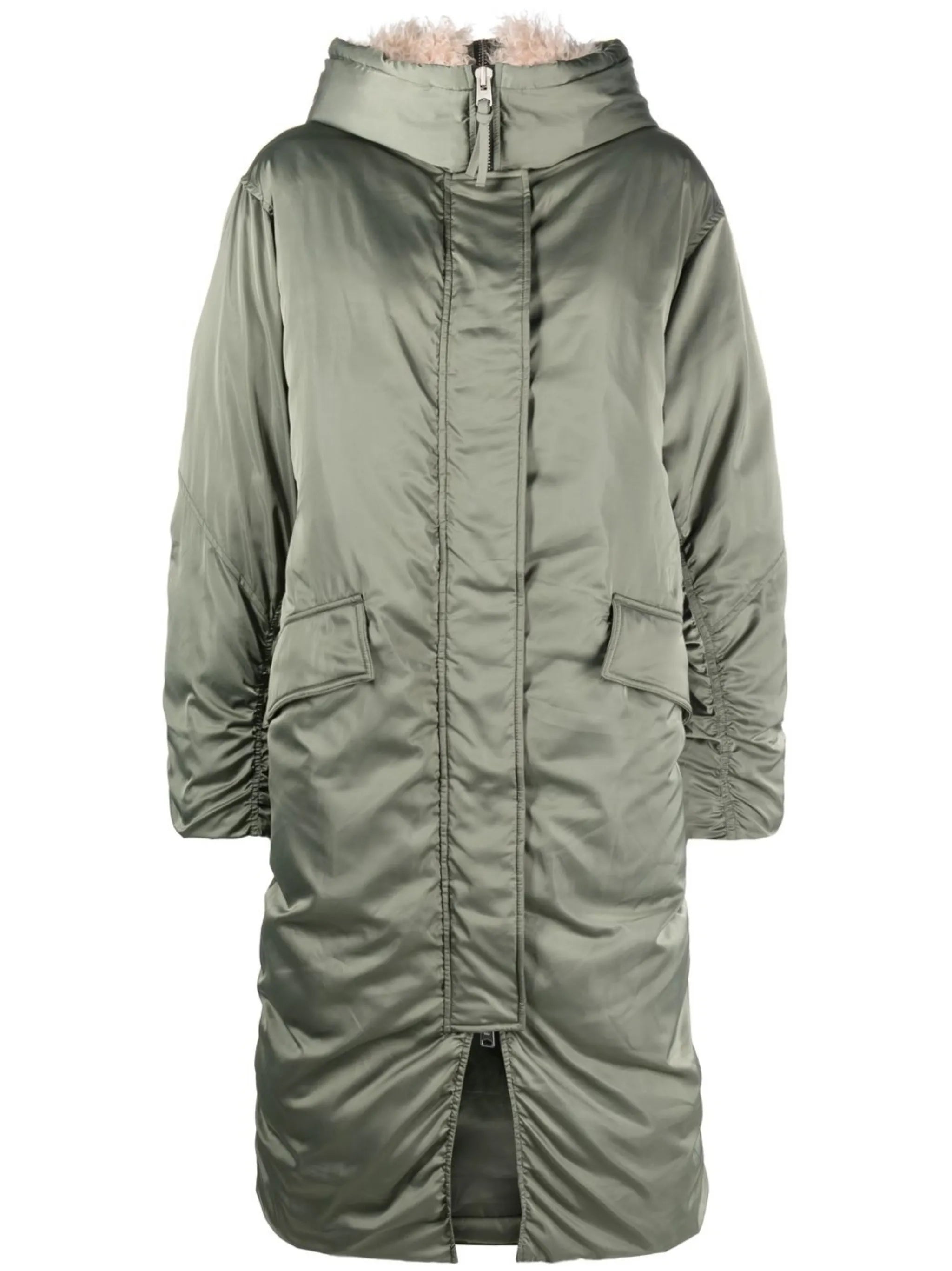shearling-trim zip-fastening coat