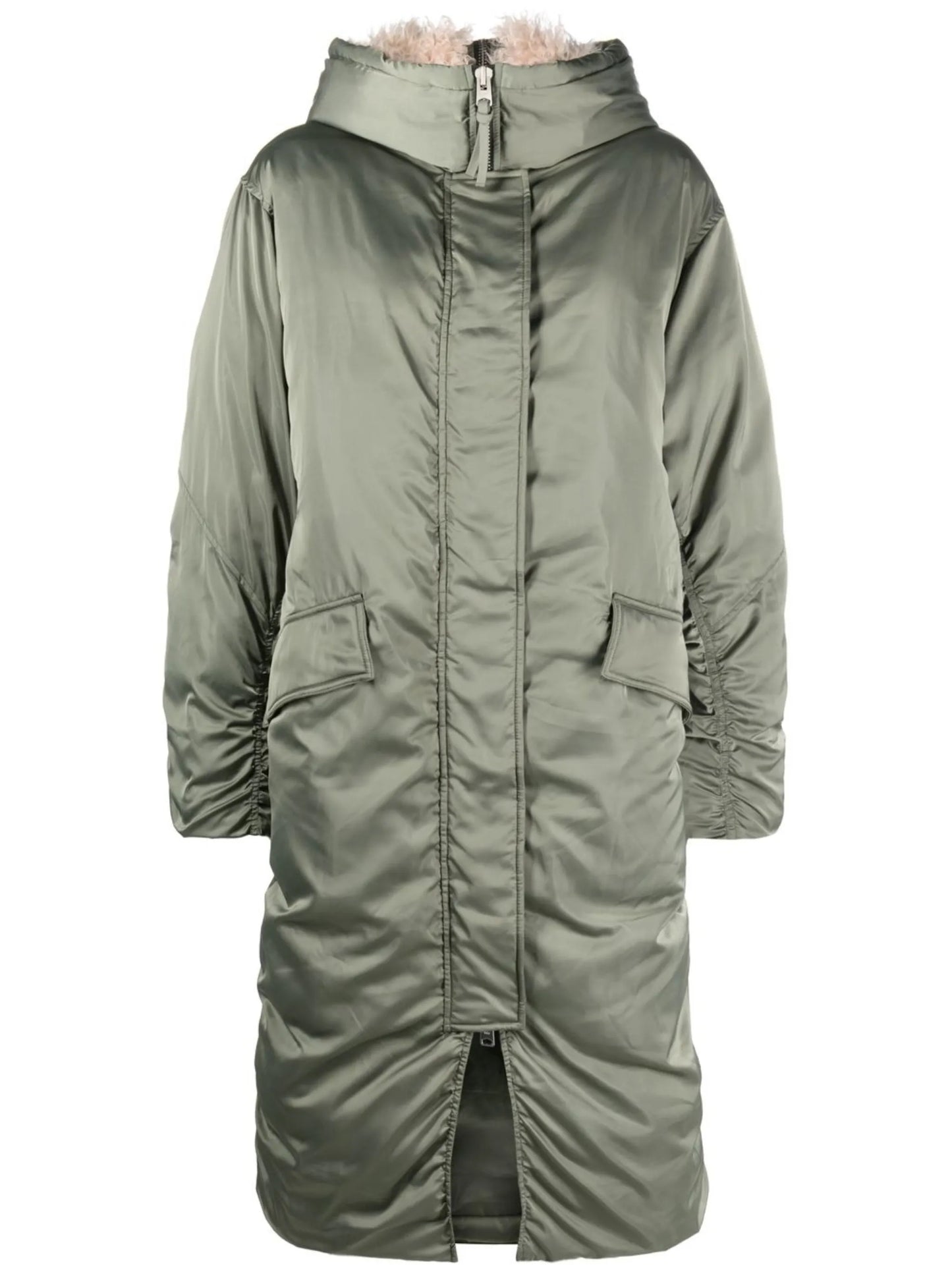 shearling-trim zip-fastening coat