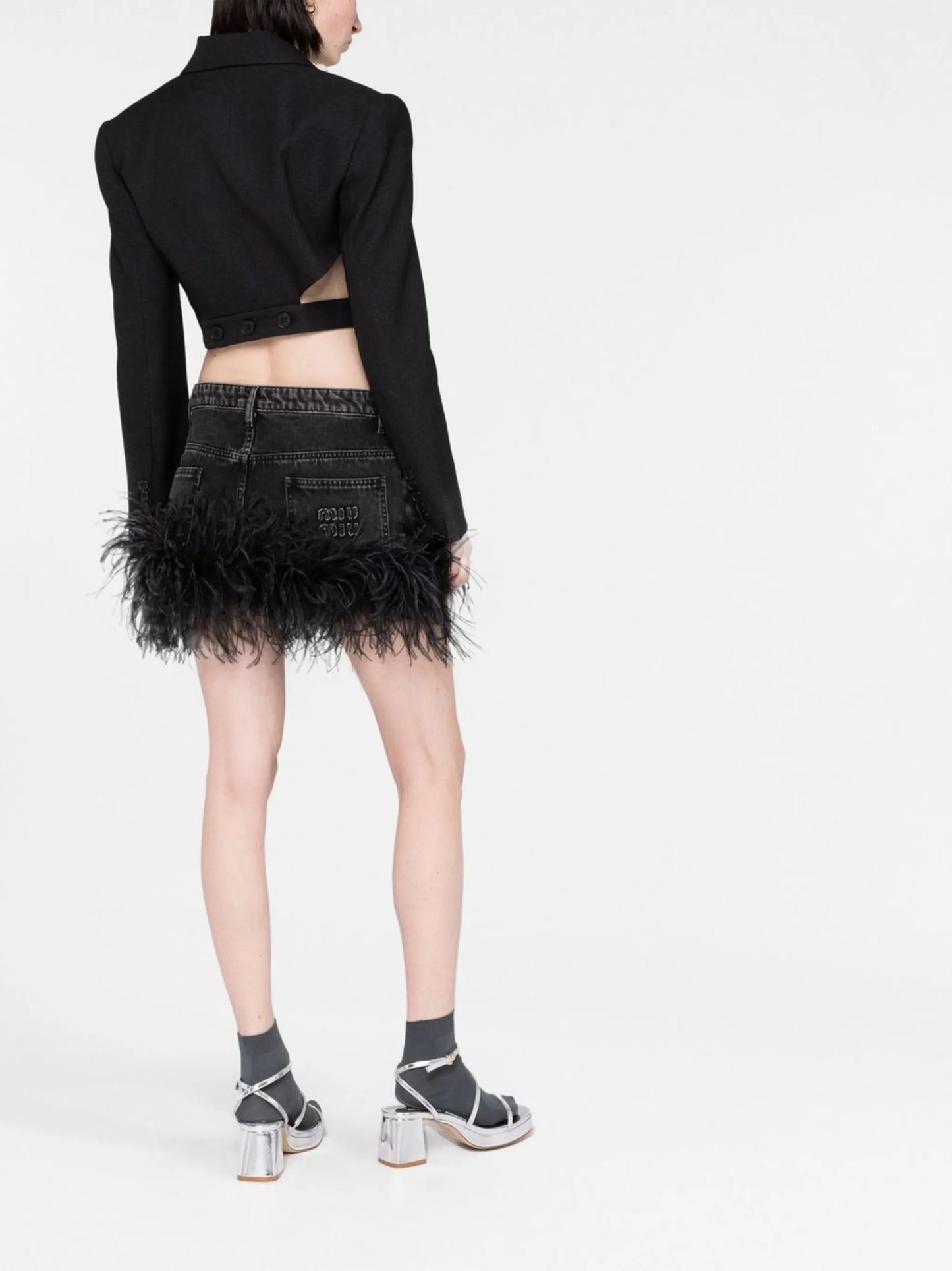 feather denim skirt