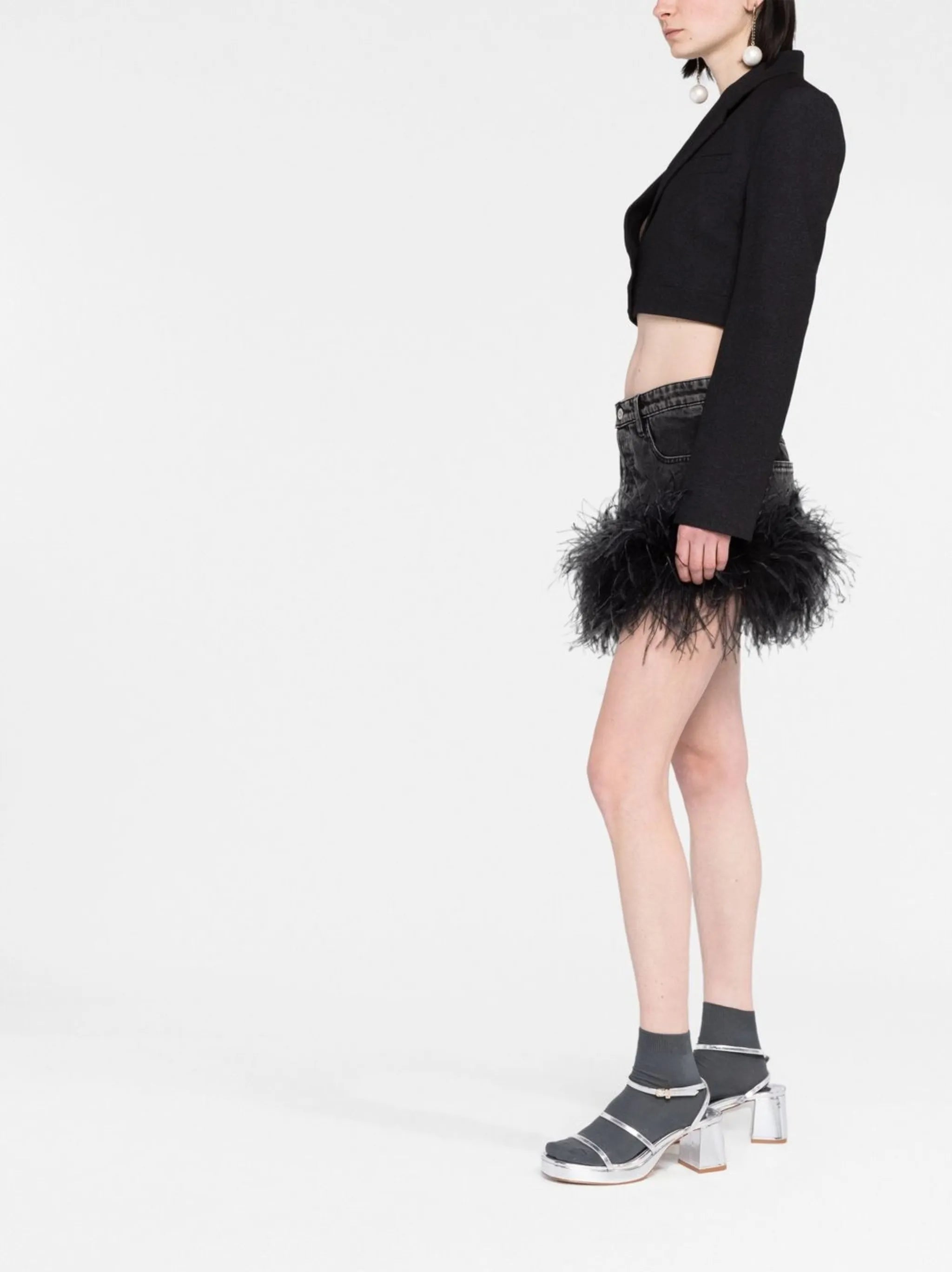 feather denim skirt