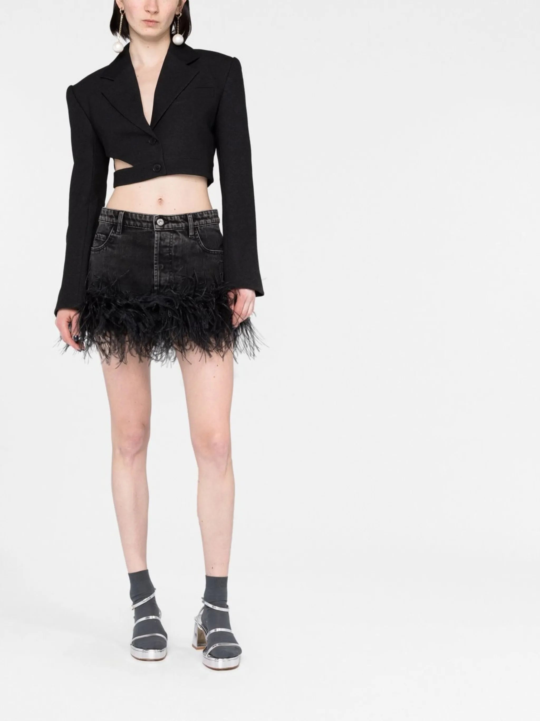feather denim skirt