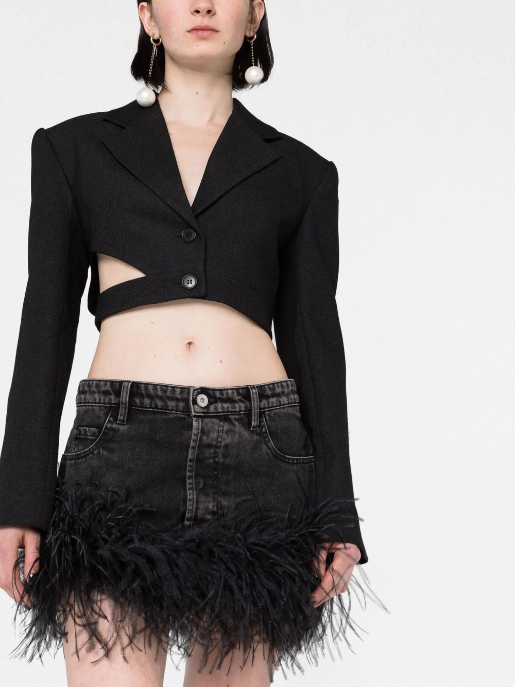 feather denim skirt