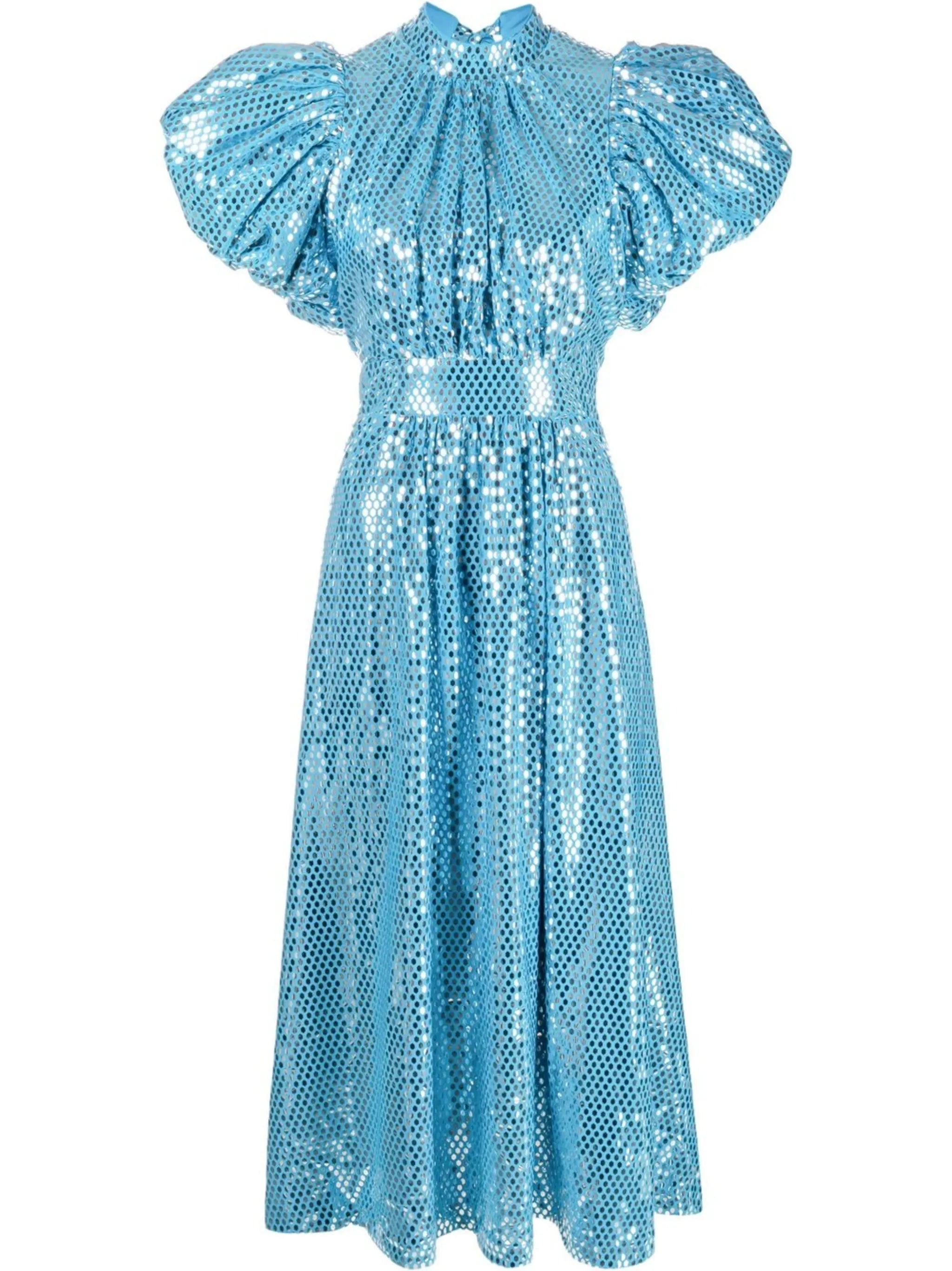 puff-sleeved metallic dress