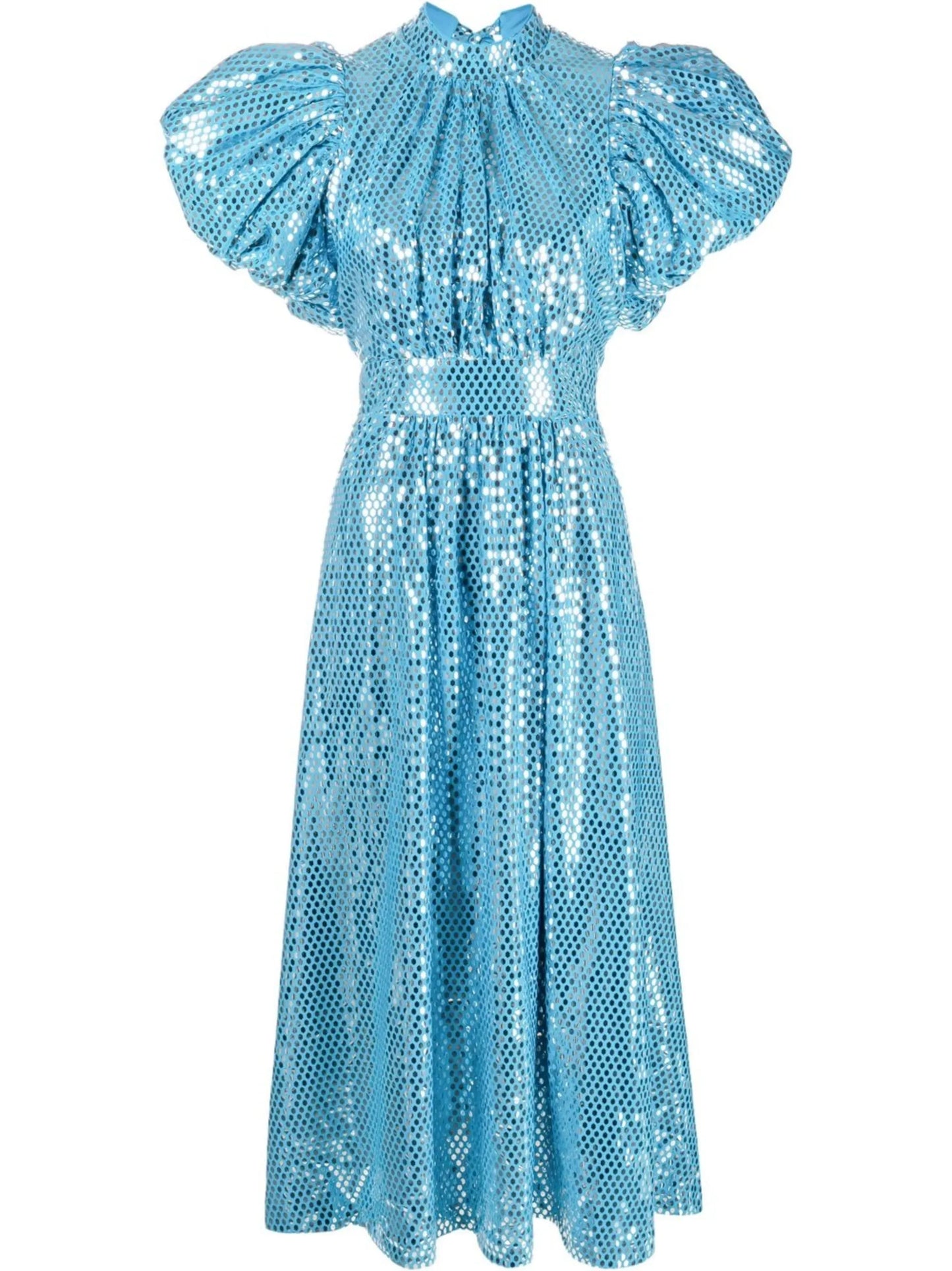 puff-sleeved metallic dress