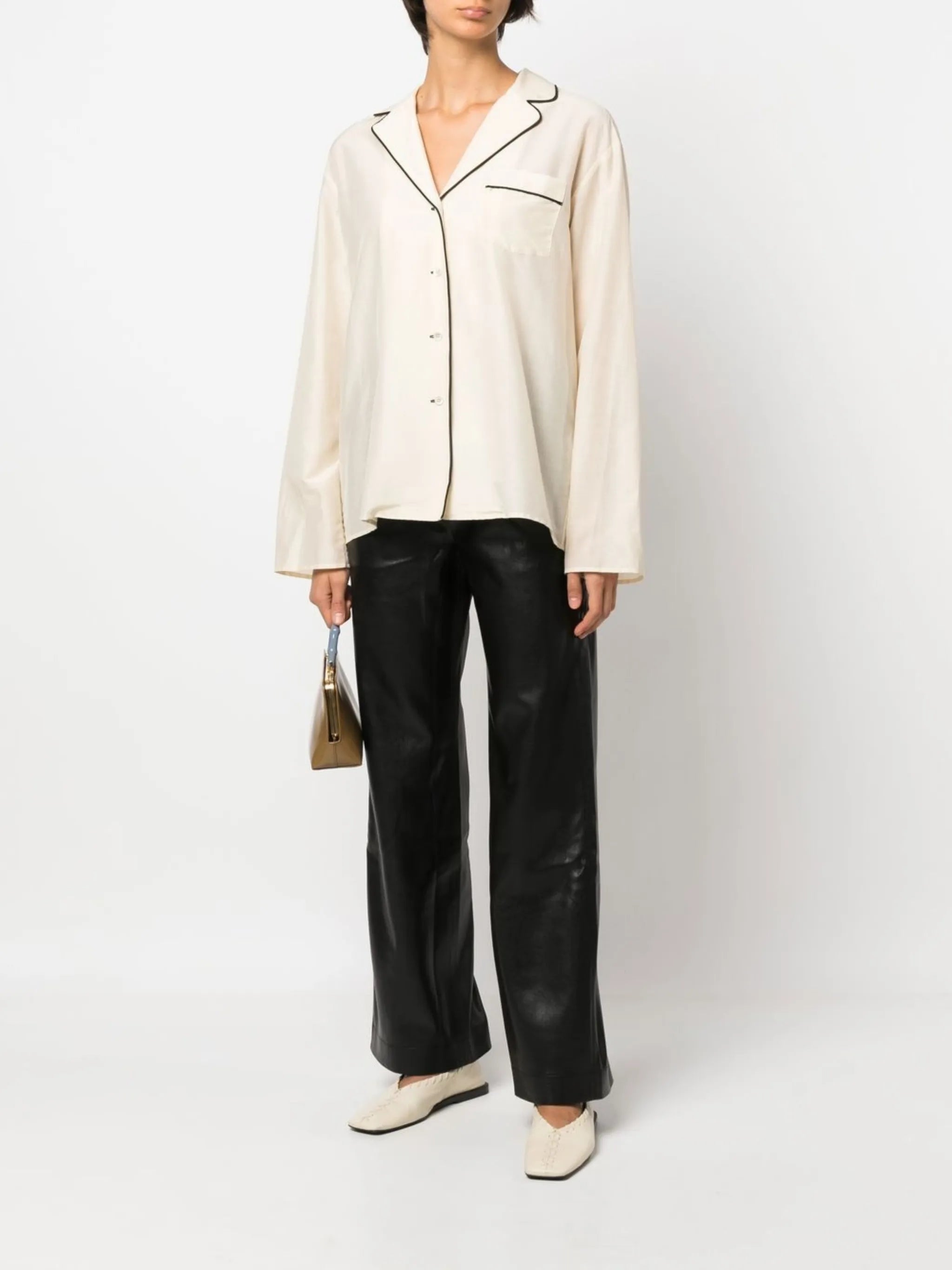 faux-leather high-waist trousers