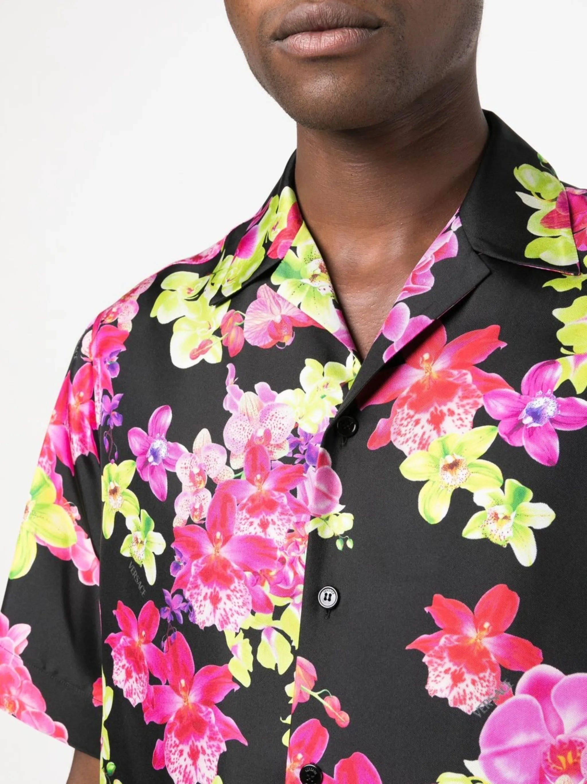 floral-print silk shirt