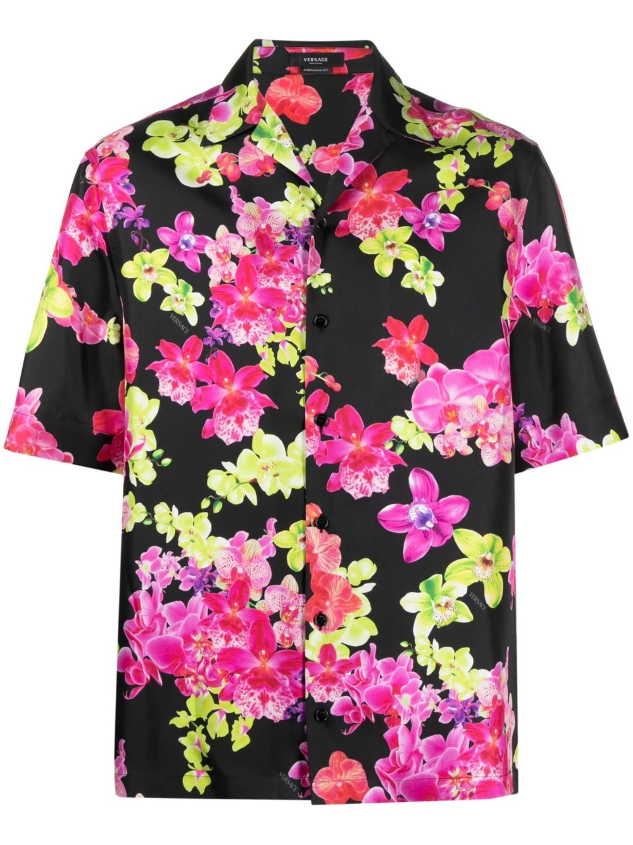 floral-print silk shirt