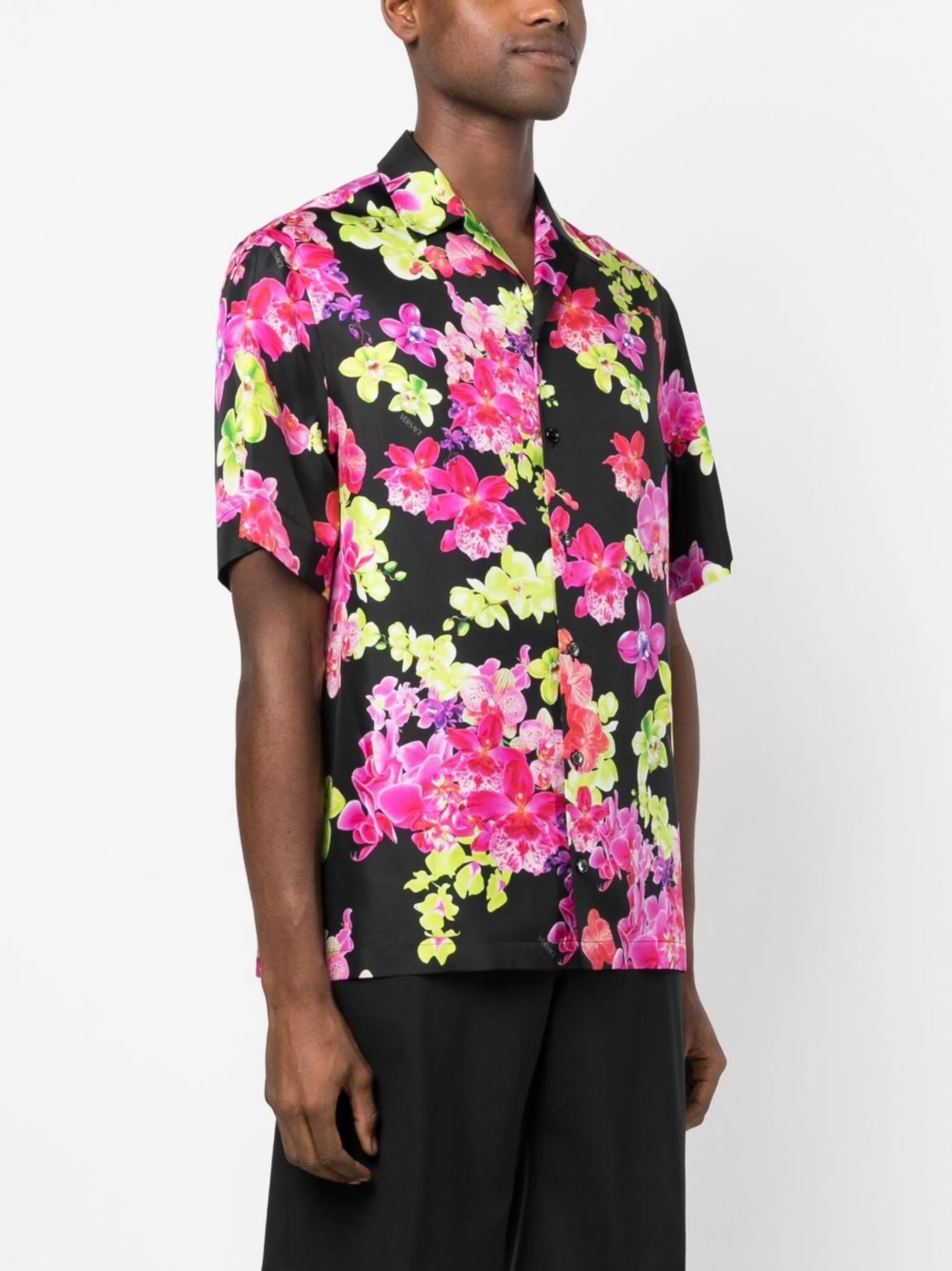 floral-print silk shirt