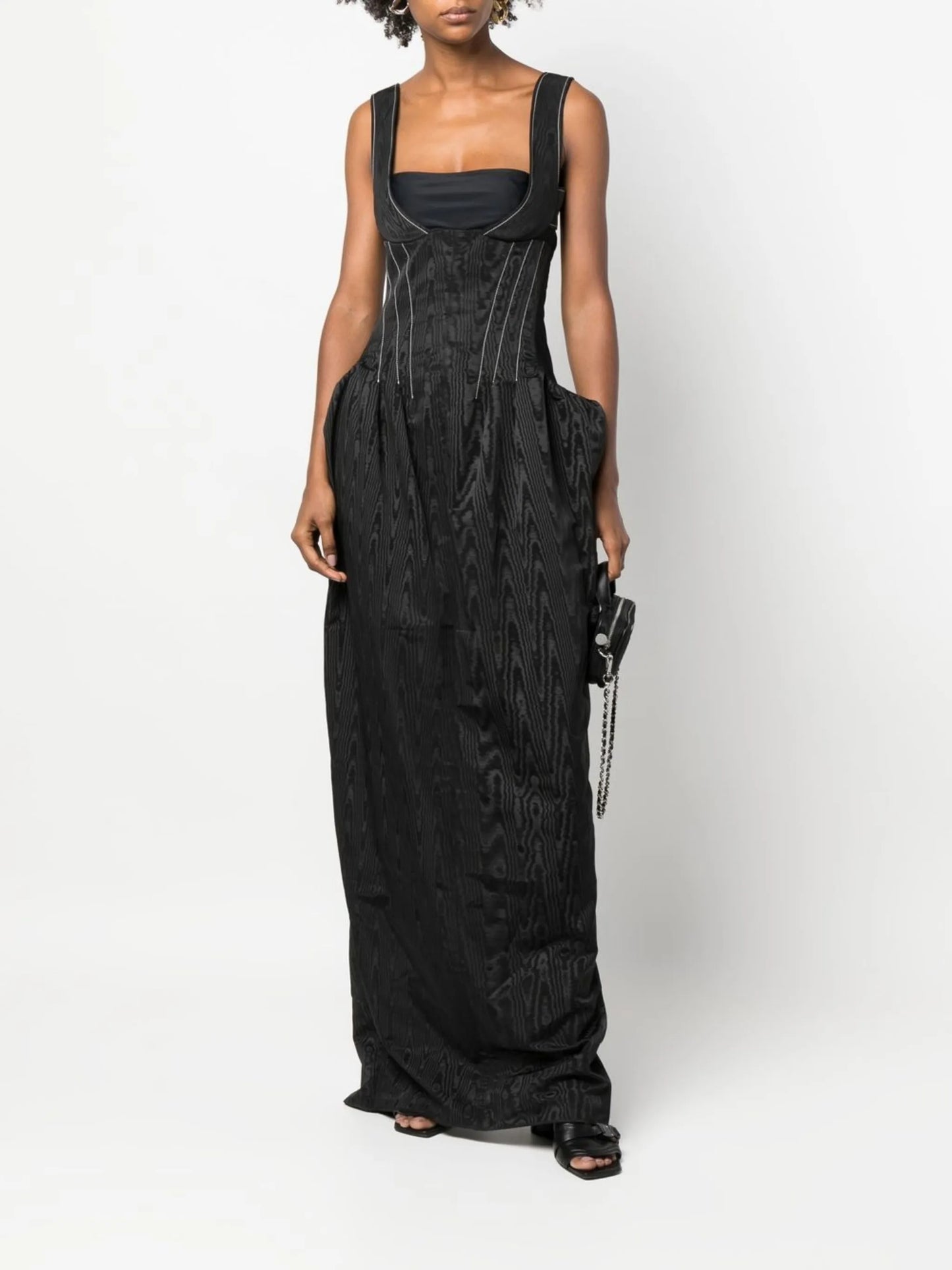 moire-effect sleeveless maxi dress