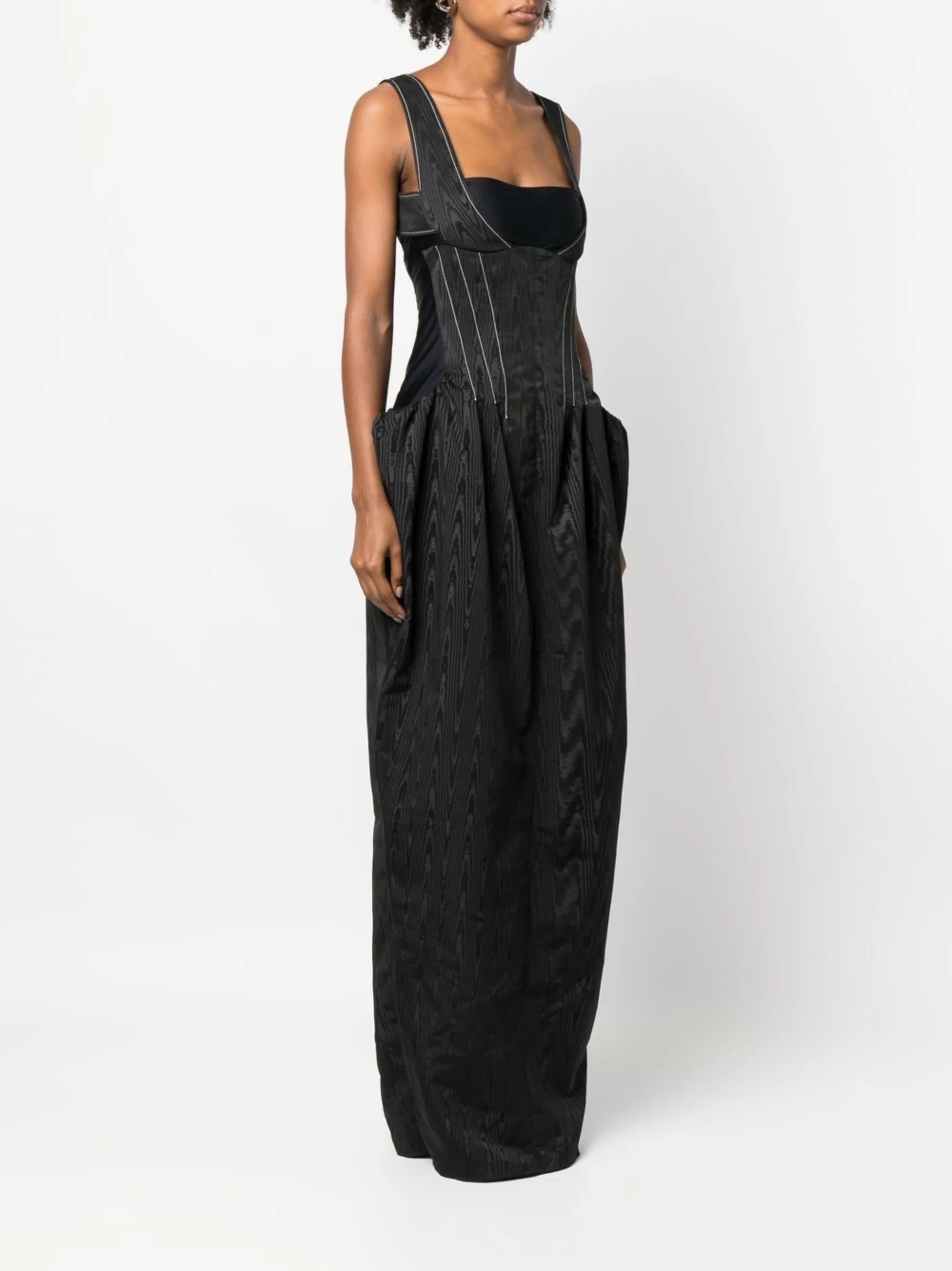 moire-effect sleeveless maxi dress