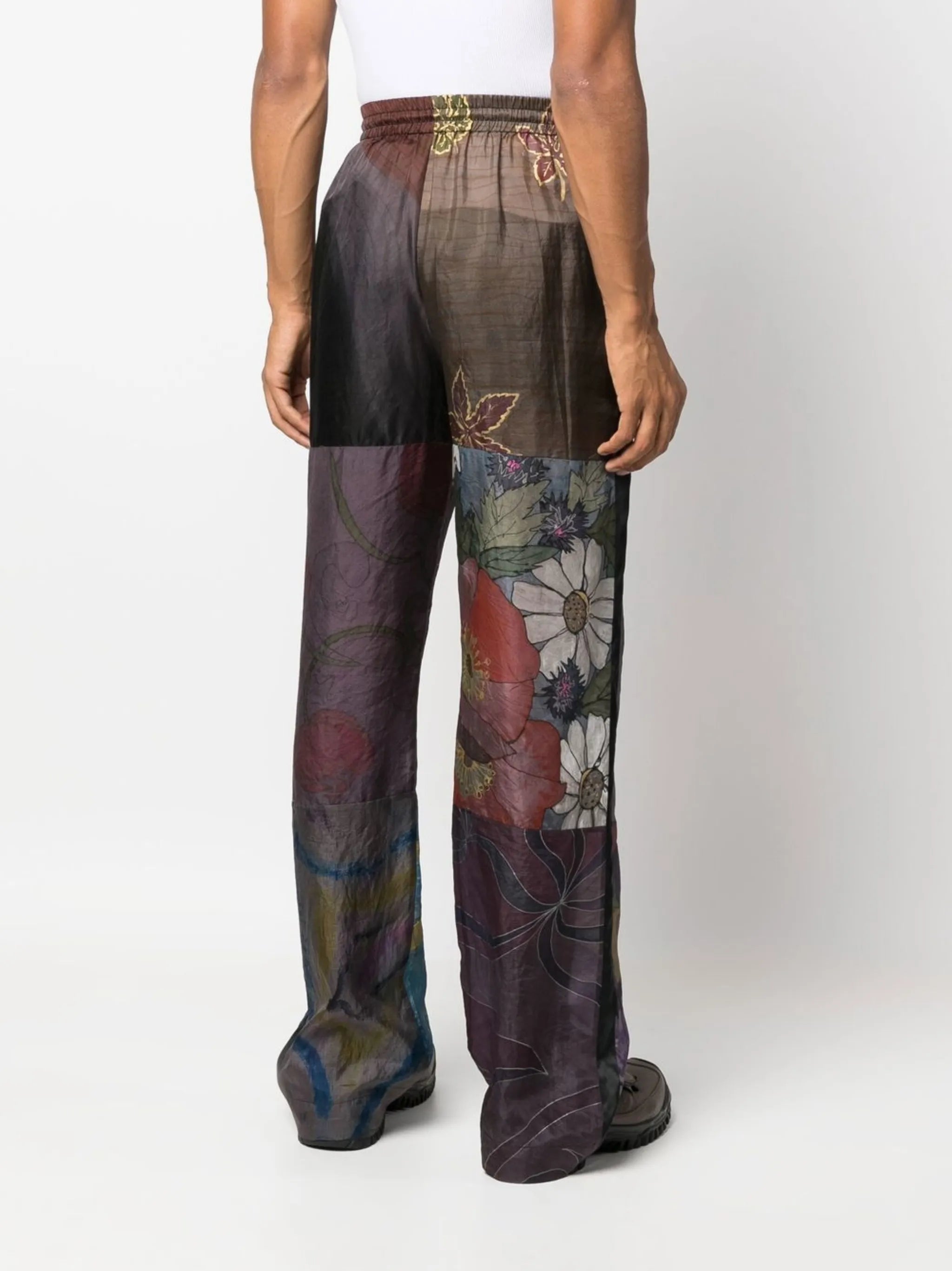 patchwork wide-leg silk trousers