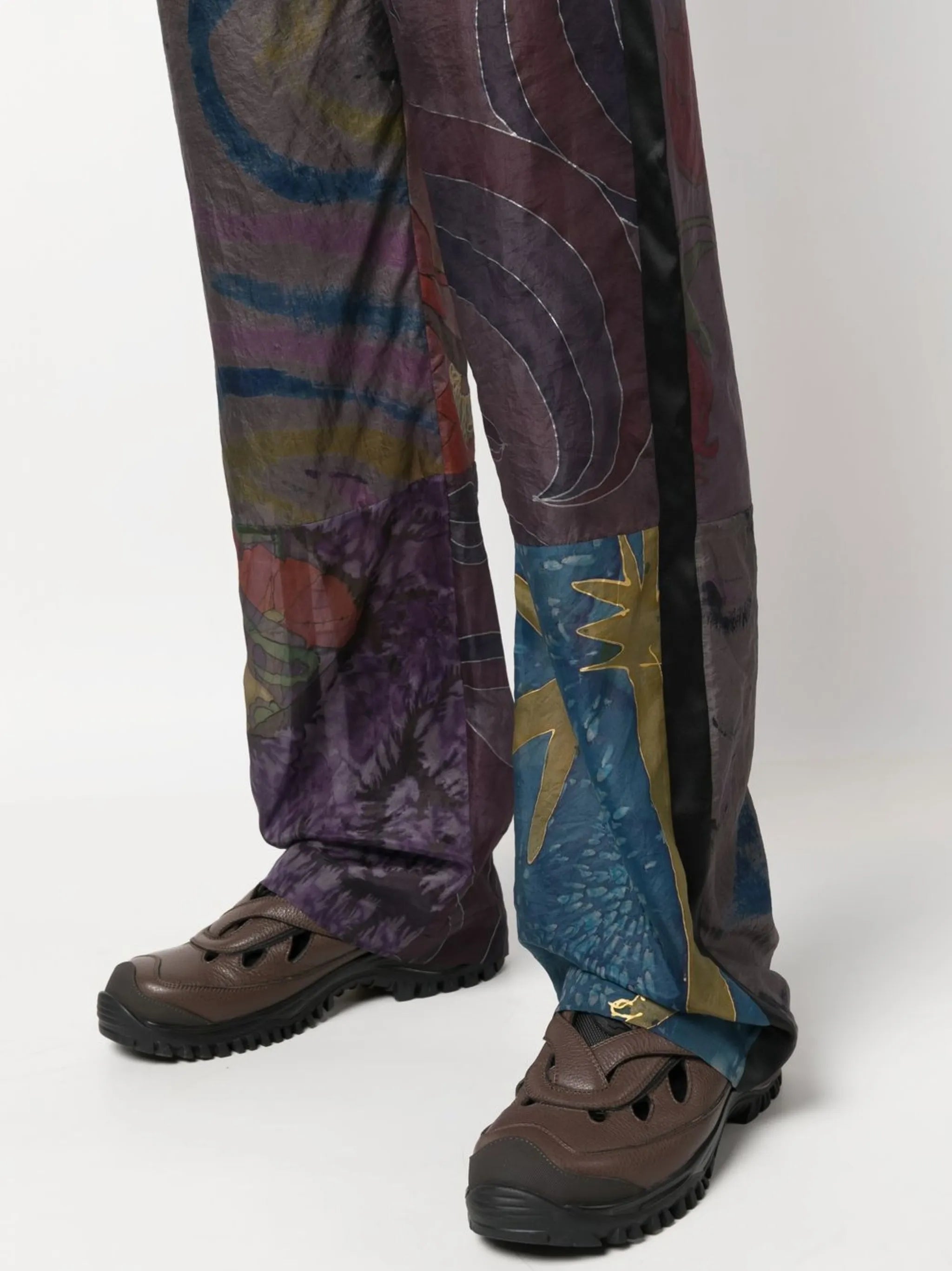patchwork wide-leg silk trousers