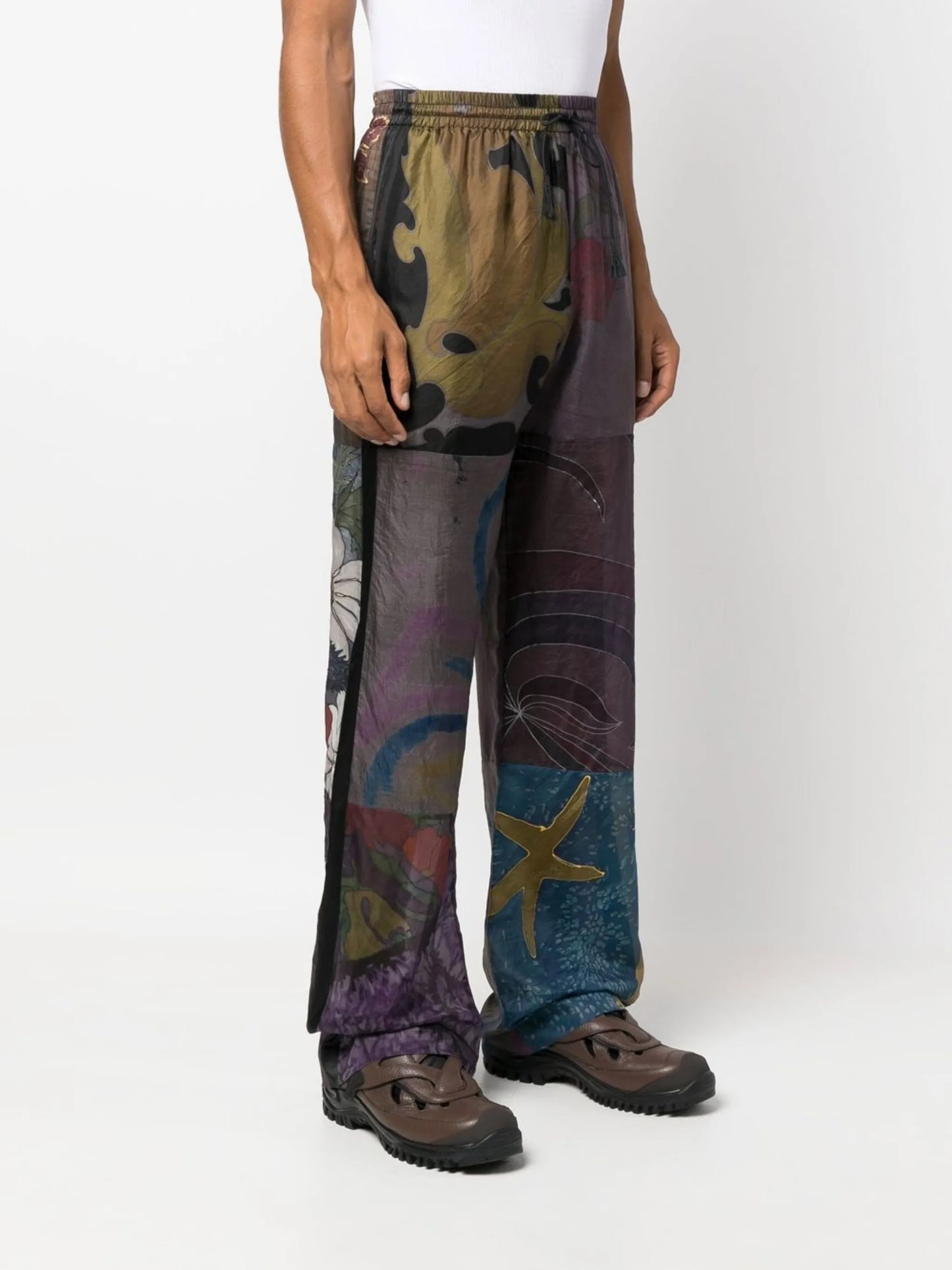 patchwork wide-leg silk trousers