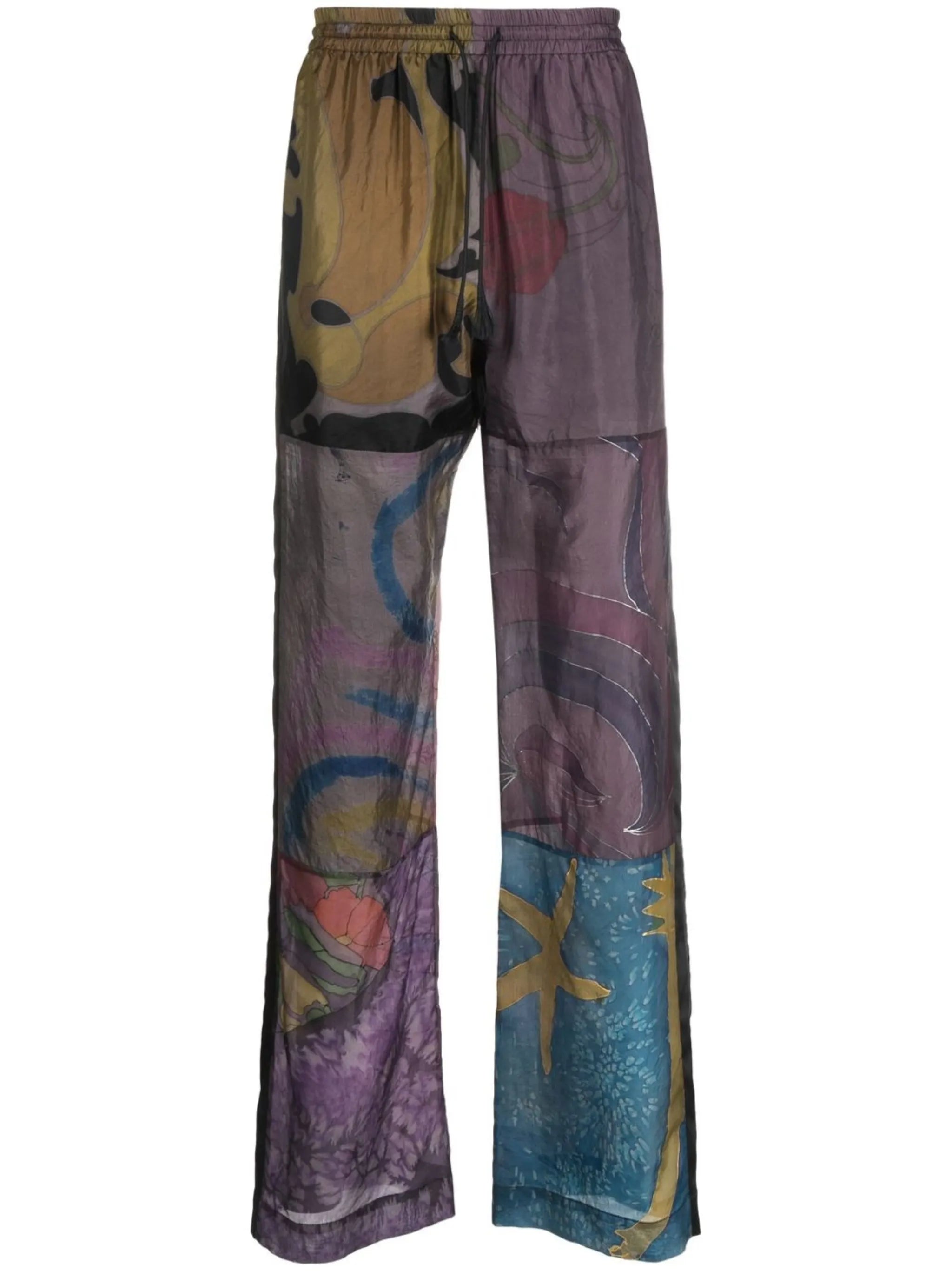 patchwork wide-leg silk trousers