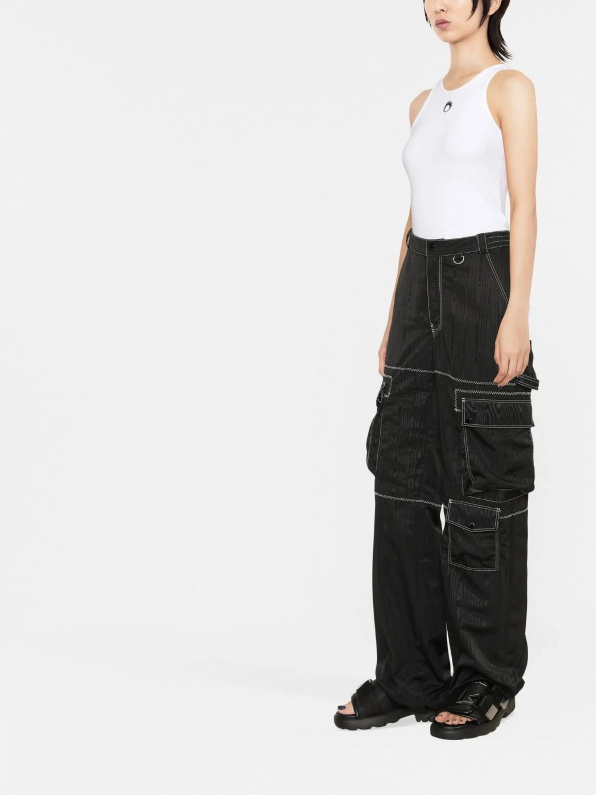 wide-leg moire cargo trousers