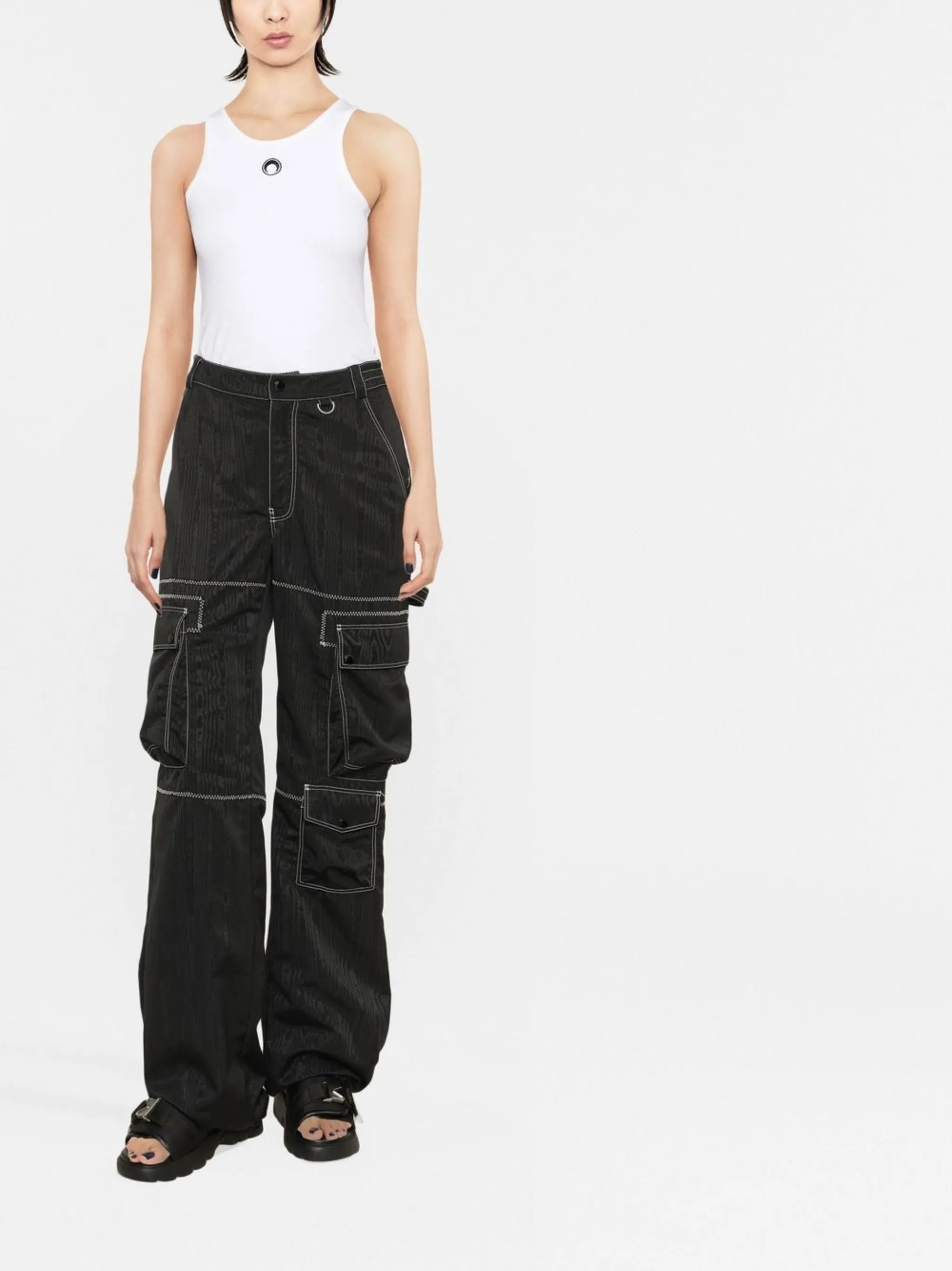 wide-leg moire cargo trousers