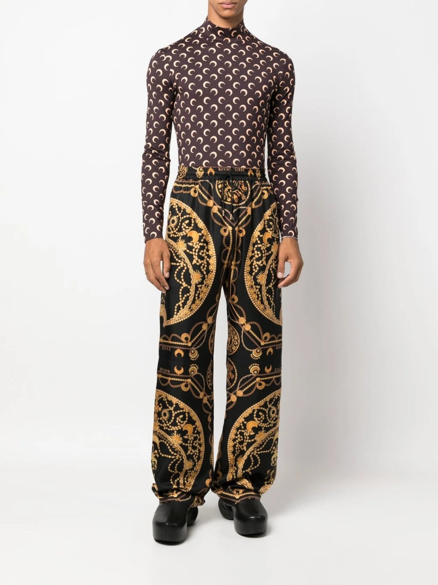 Ornament Jewellery-print silk trousers