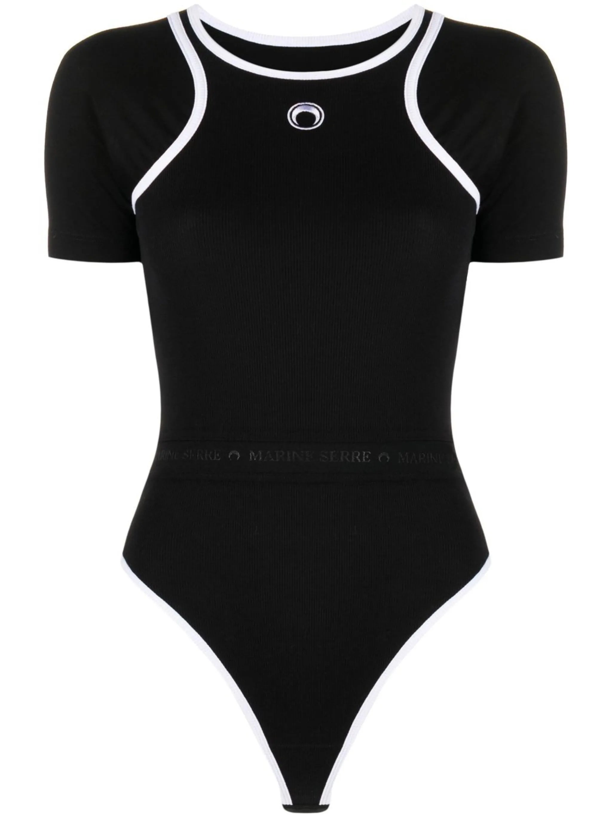 logo-print detail trimmed bodysuit