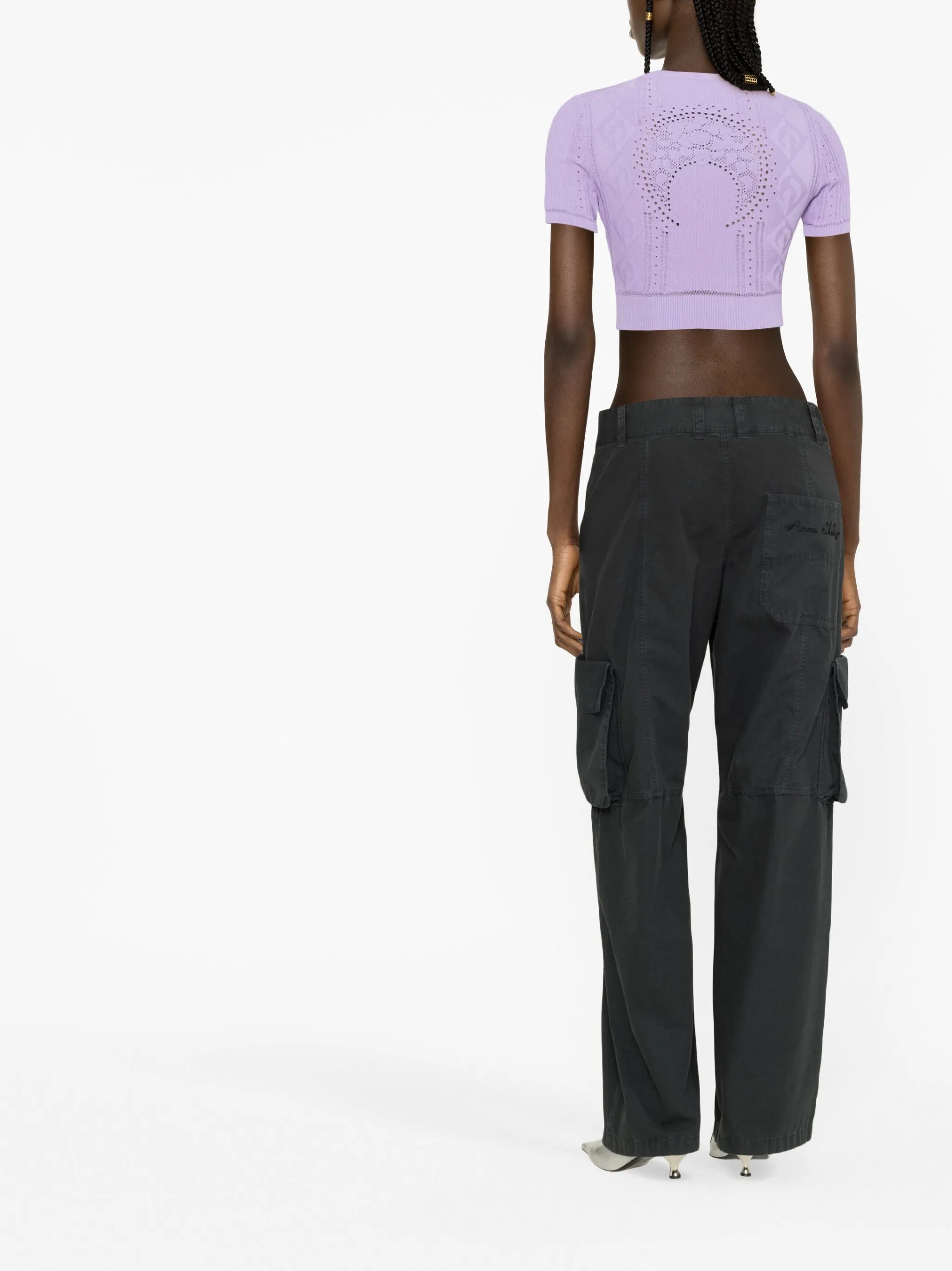 pointelle-knit crop top
