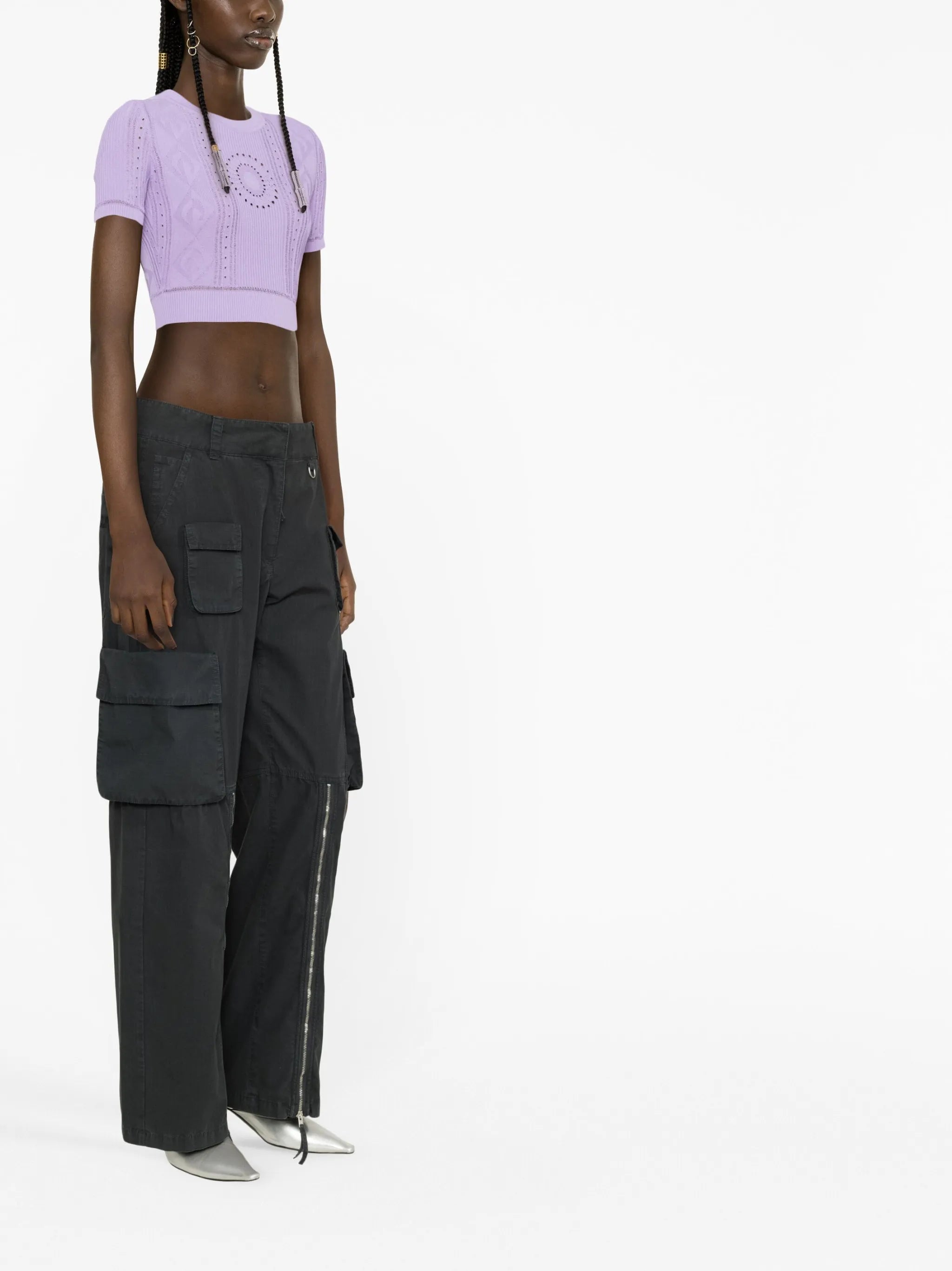 pointelle-knit crop top