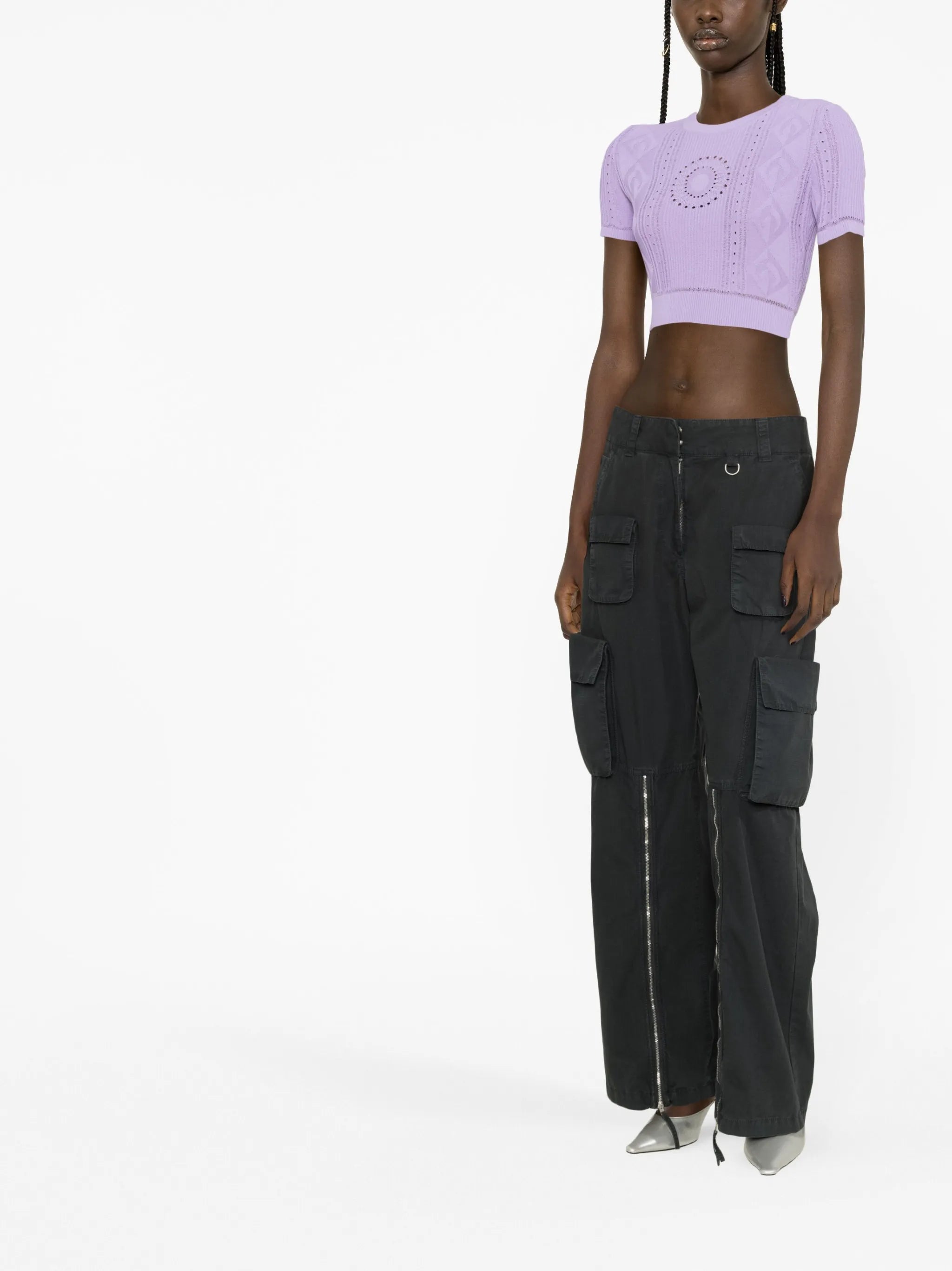 pointelle-knit crop top